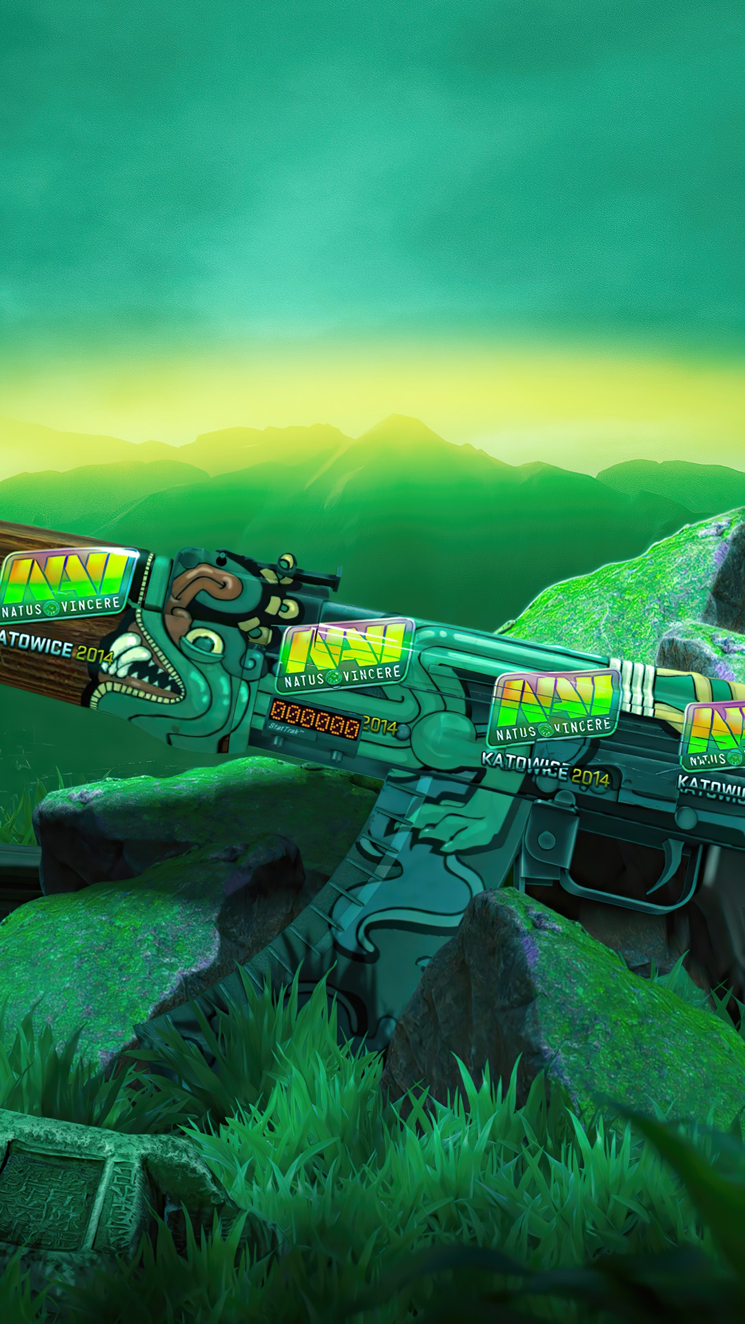 AK-47 skin with Natus Vincere logo in mountains HD Phone Wallpaper