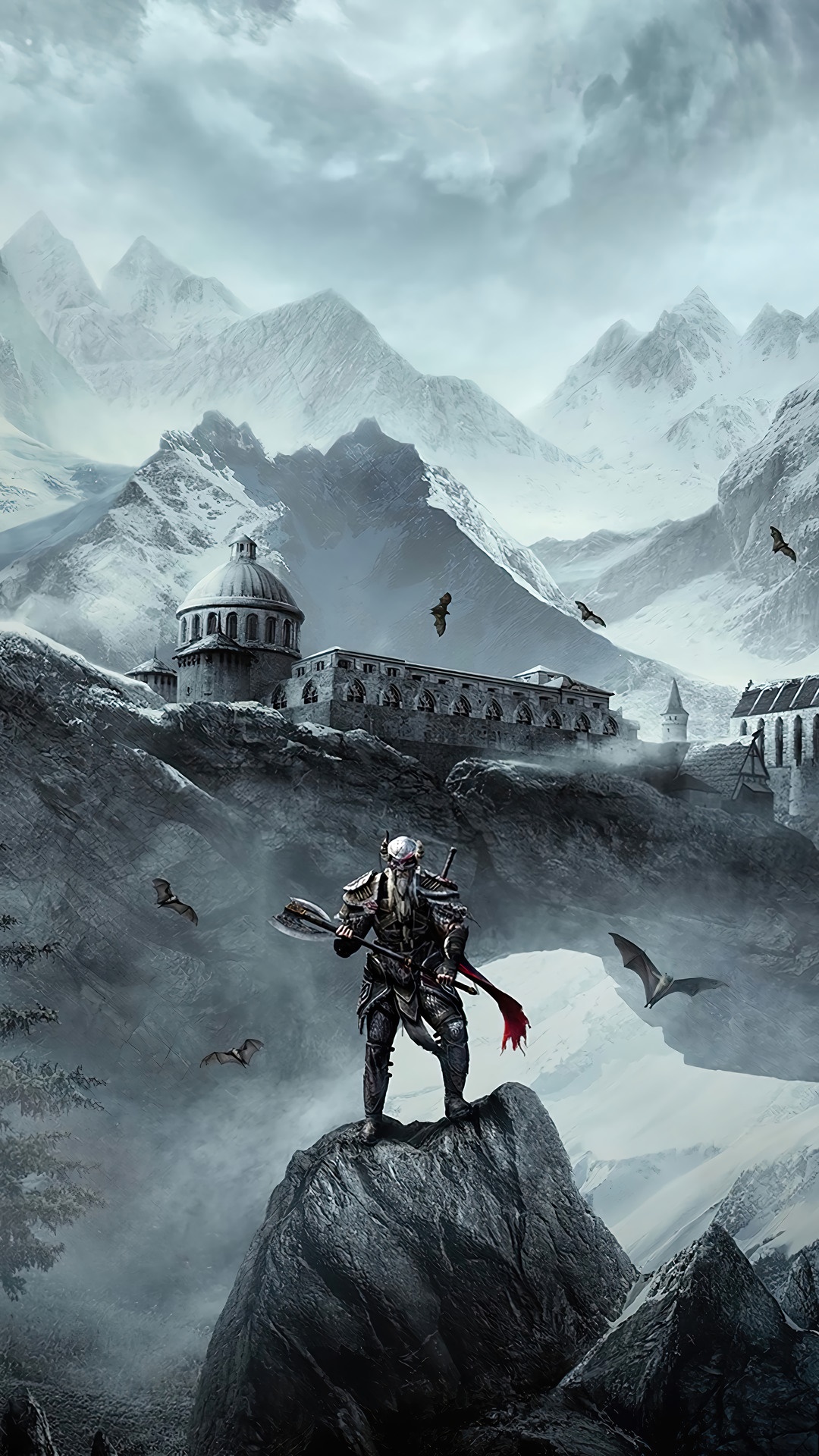 The Elder Scrolls Online: Dragonborn Warrior in Snowy Mountains HD Phone Wallpaper