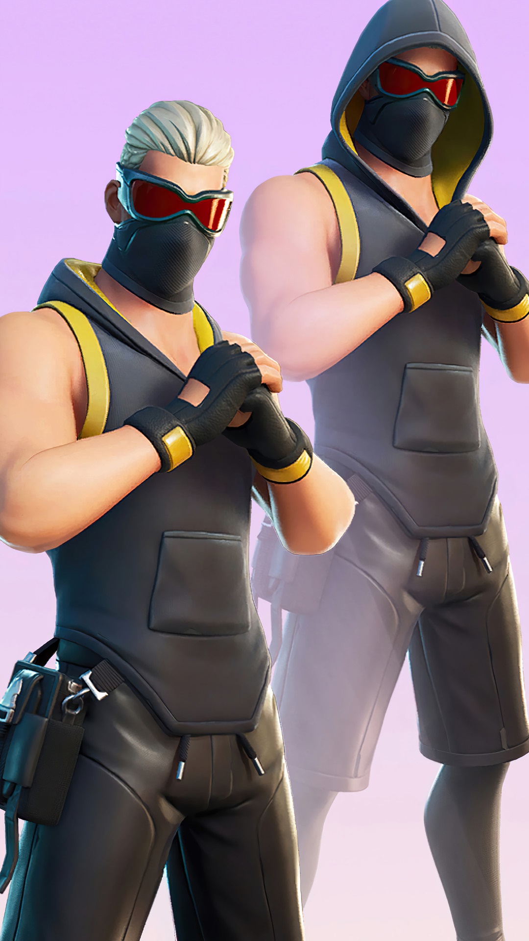 Fortnite characters with black and yellow outfits HD Phone Wallpaper