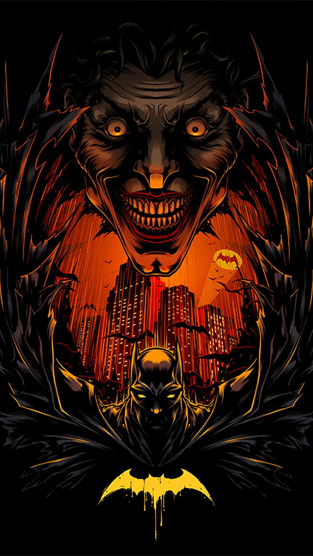 The Joker and Batman in Gotham City HD Phone Wallpaper
