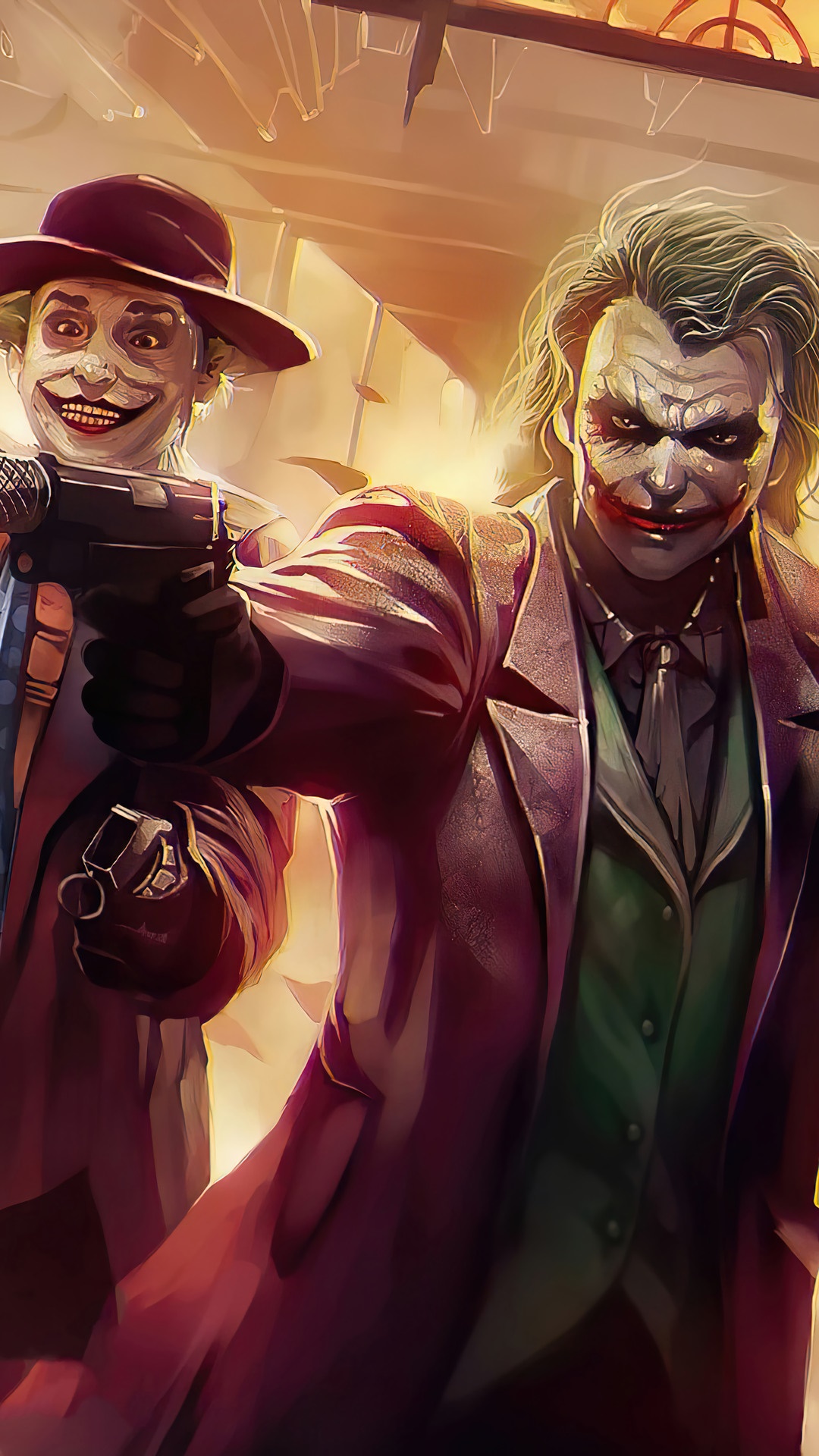 Two Jokers with a gun and a grenade HD Phone Wallpaper