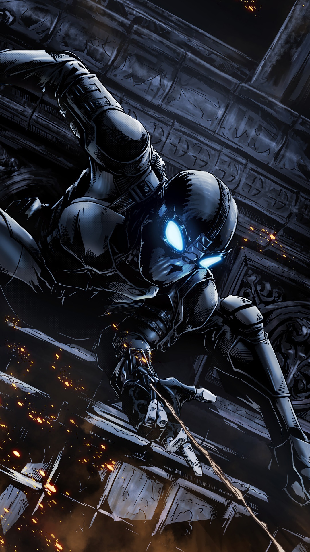 Spider-Man from Marvel Comics in a dark suit HD Phone Wallpaper