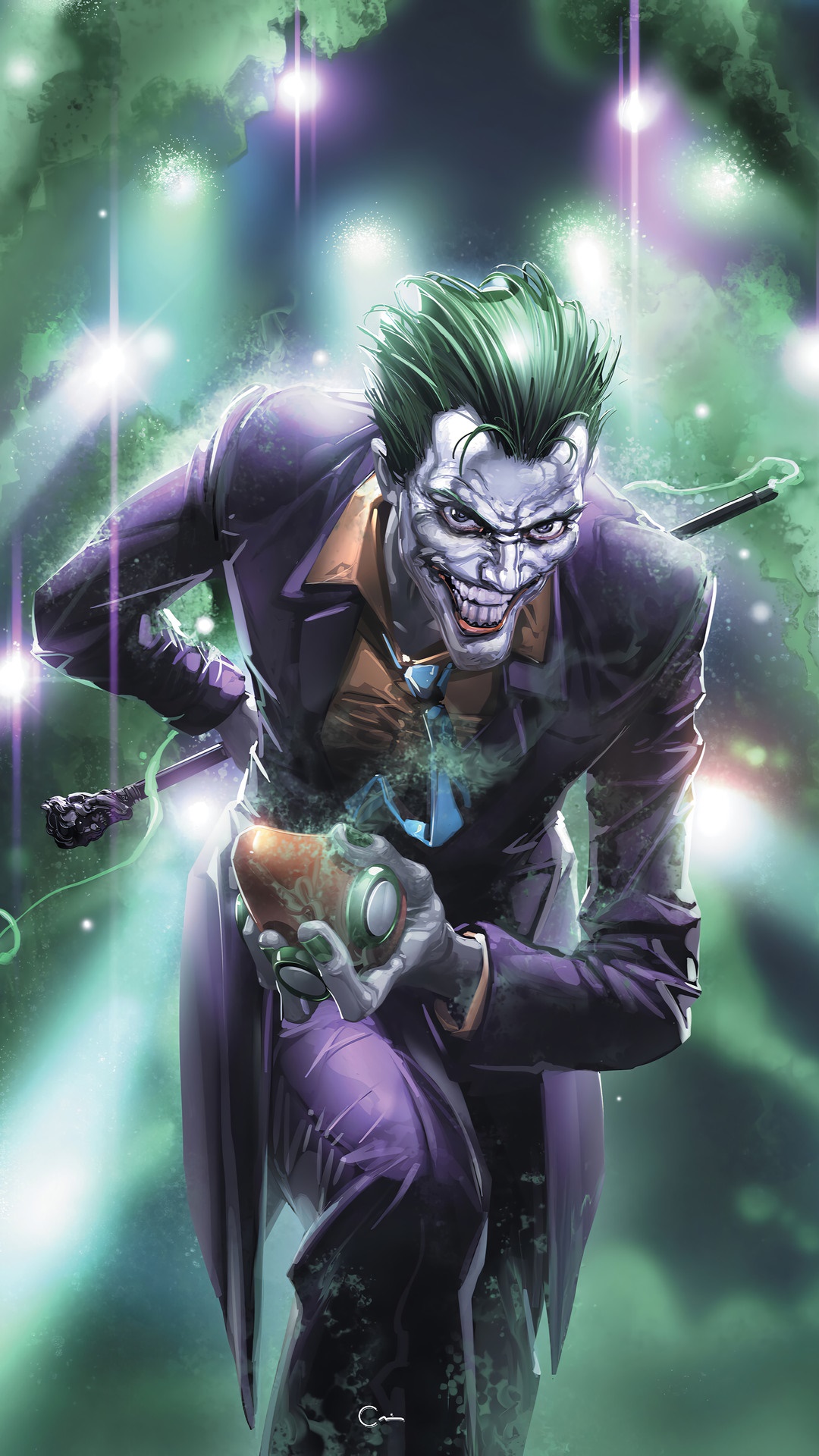 Joker from DC Comics holding a bomb HD Phone Wallpaper