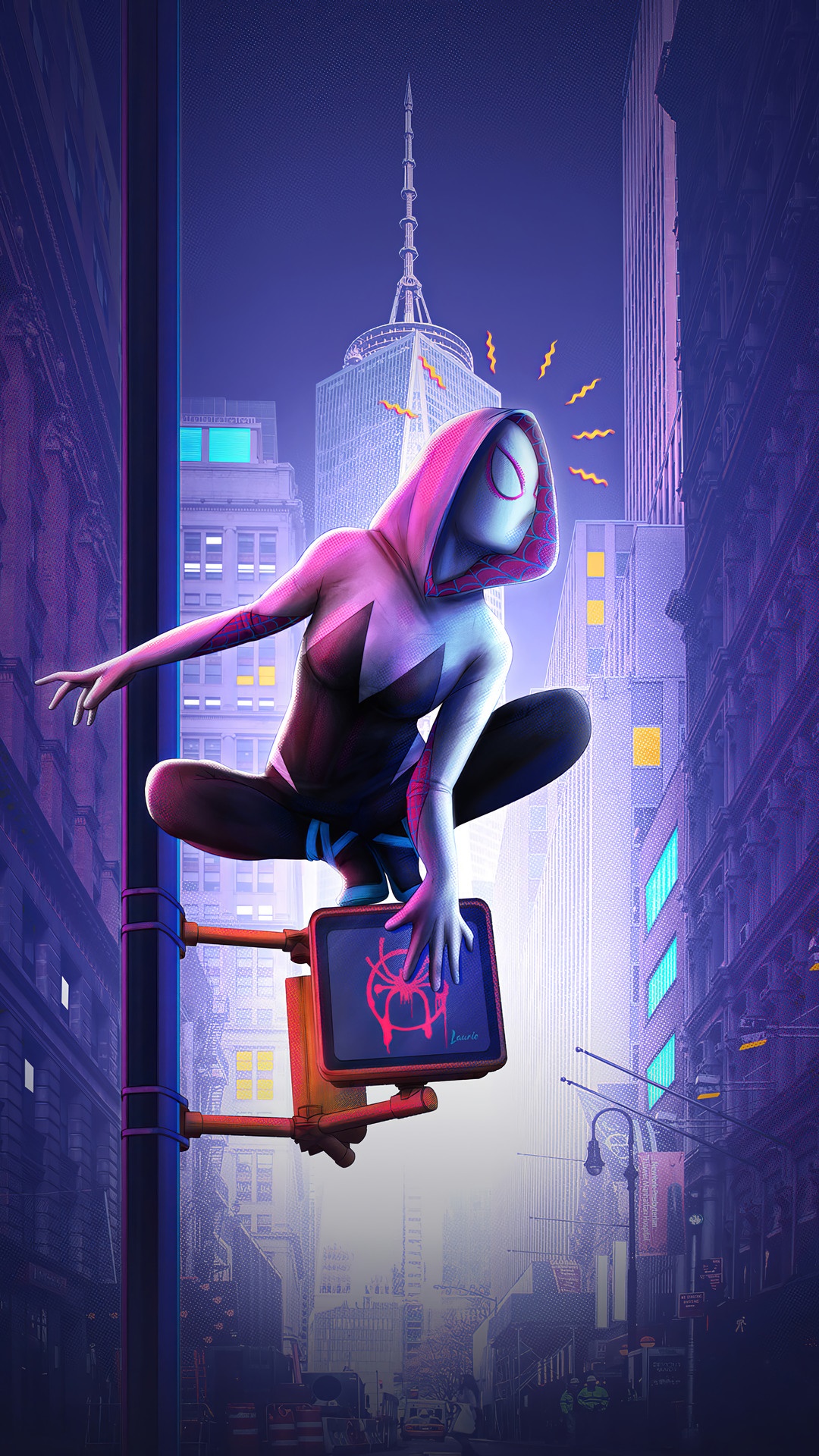 Spider-Gwen from Marvel Comics in a city HD Phone Wallpaper