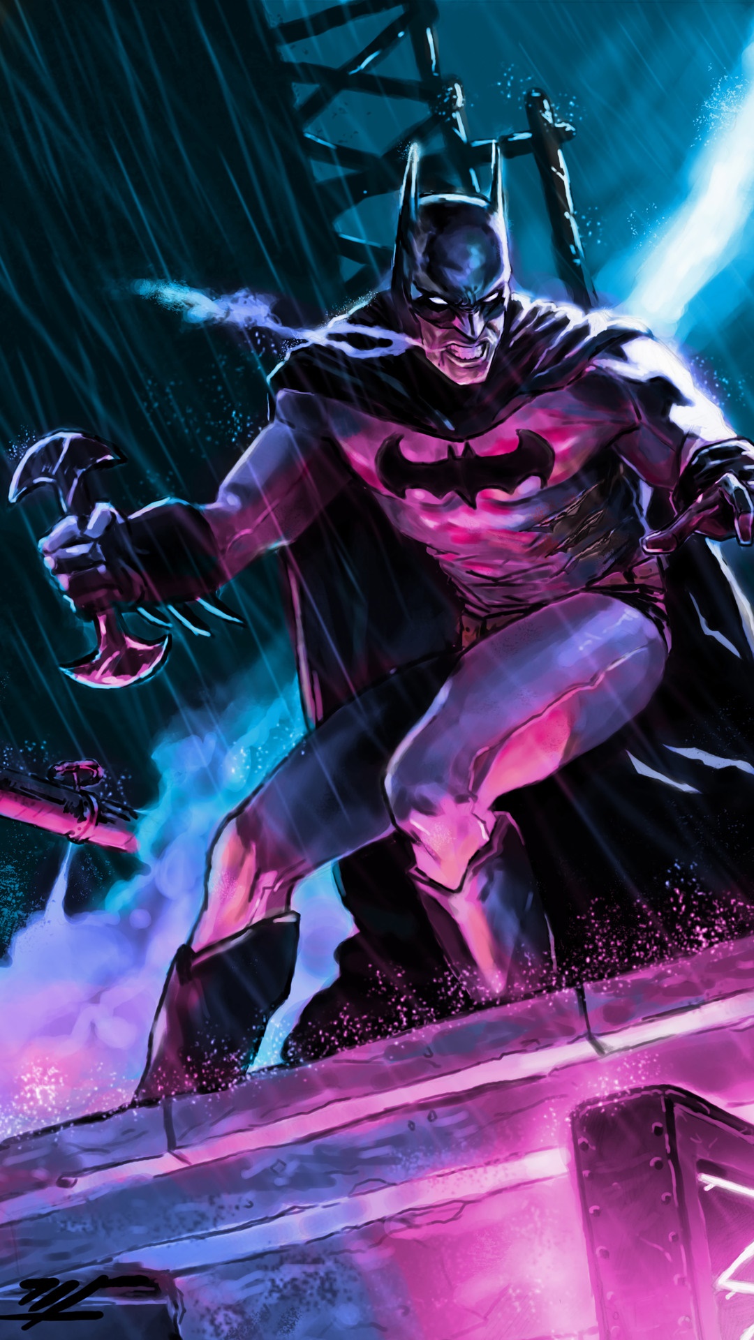 Batman from DC Comics in the rain HD Phone Wallpaper