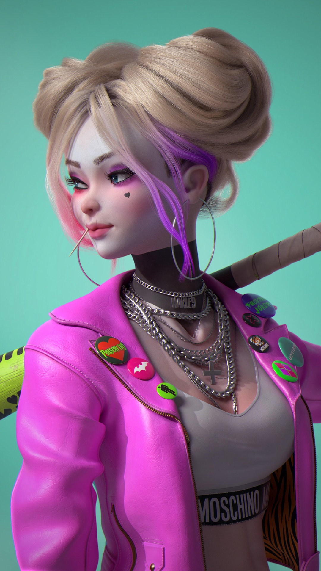 Harley Quinn from DC Comics with a baseball bat HD Phone Wallpaper