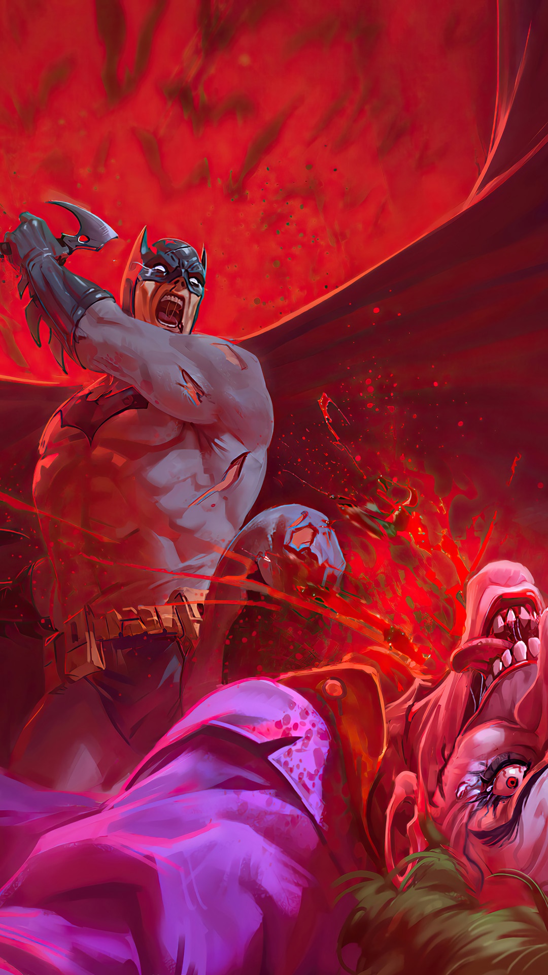 Batman attacking Joker with an axe HD Phone Wallpaper