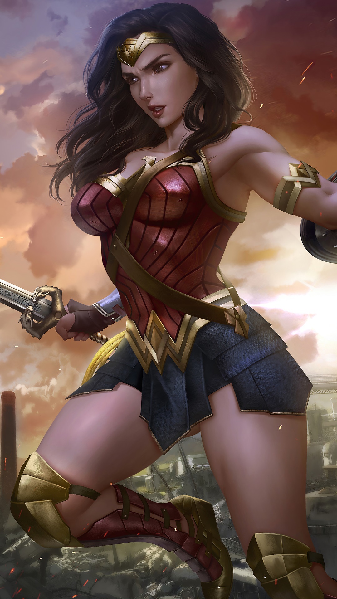 Wonder Woman from DC Comics with sword and shield HD Phone Wallpaper