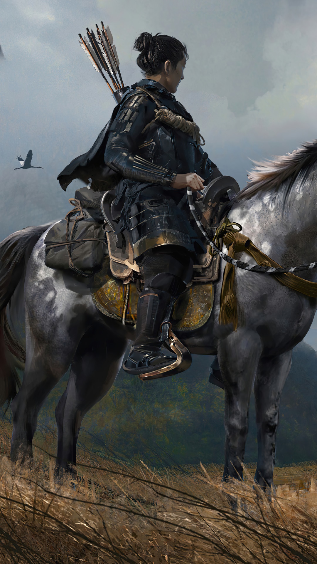 Jin Sakai from Ghost of Tsushima on horseback HD Phone Wallpaper