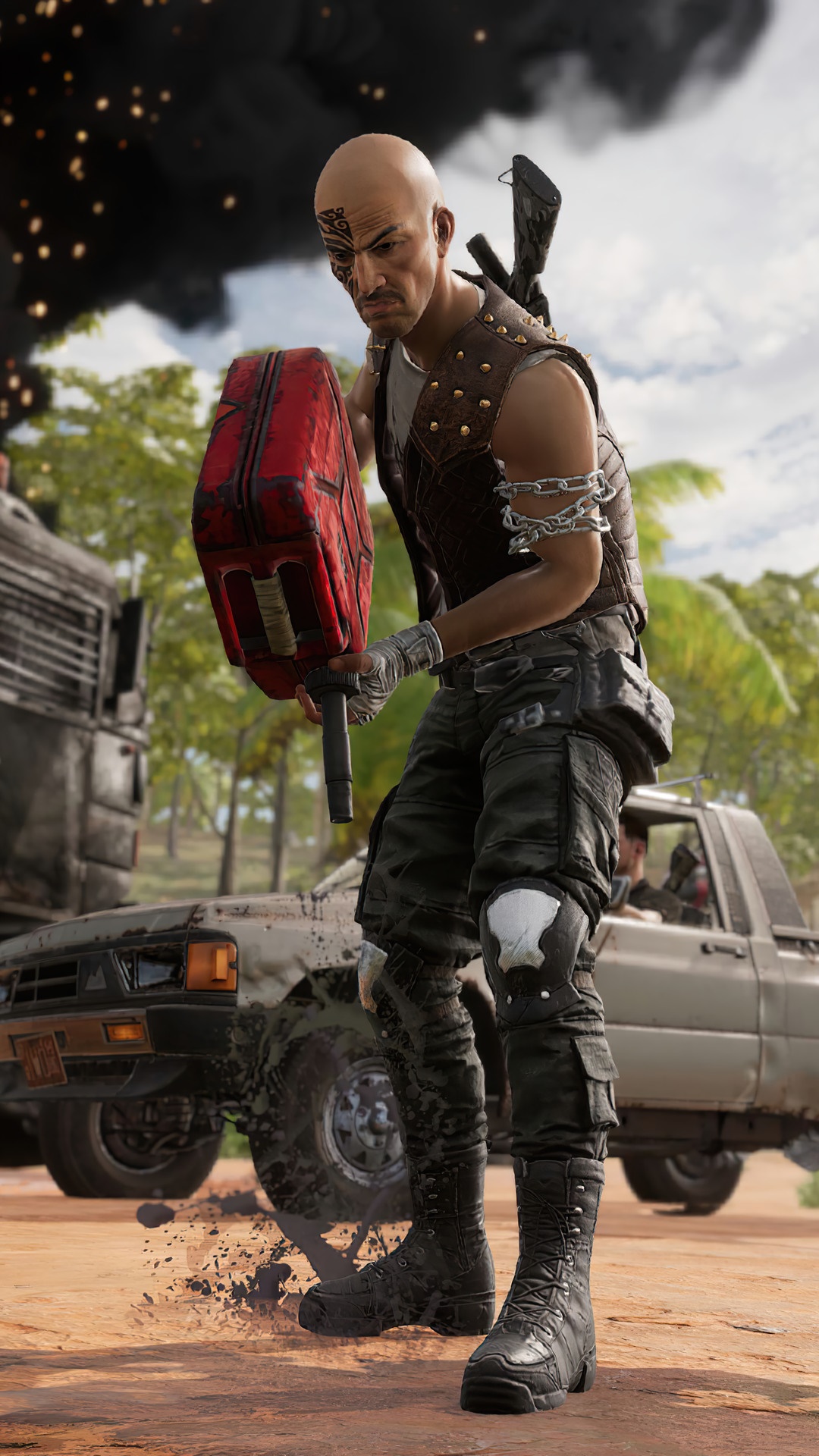 Player in PUBG holding a red gas can HD Phone Wallpaper