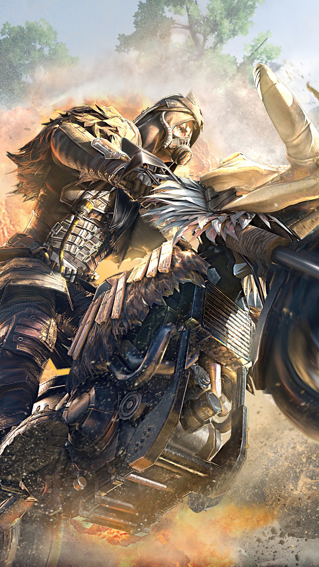 Character from PUBG riding a motorcycle HD Phone Wallpaper