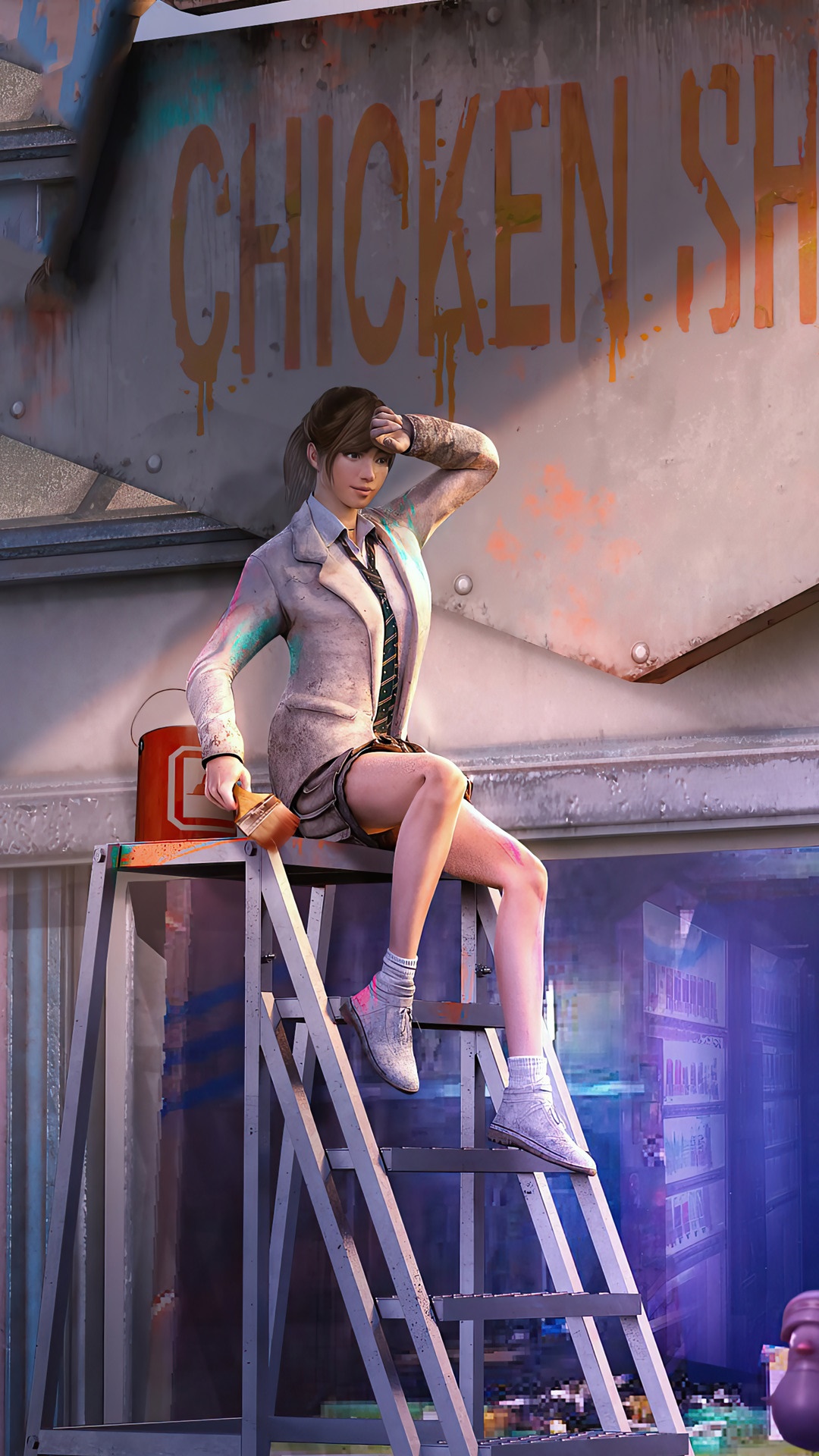 Woman from PUBG holding a paintbrush HD Phone Wallpaper