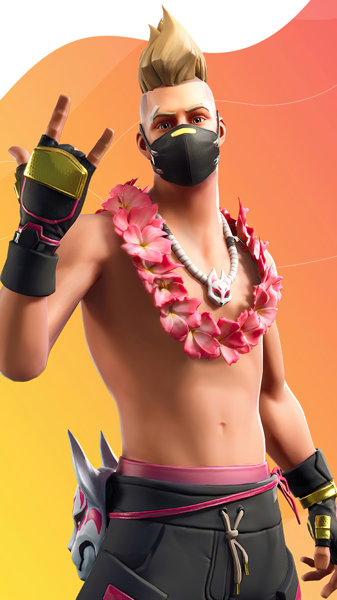 Drift from Fortnite wearing a lei and mask HD Phone Wallpaper