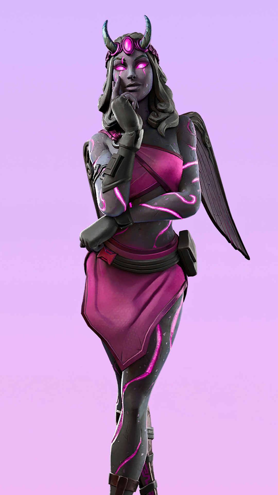 Fortnite Character with Pink Accents and Wings HD Phone Wallpaper