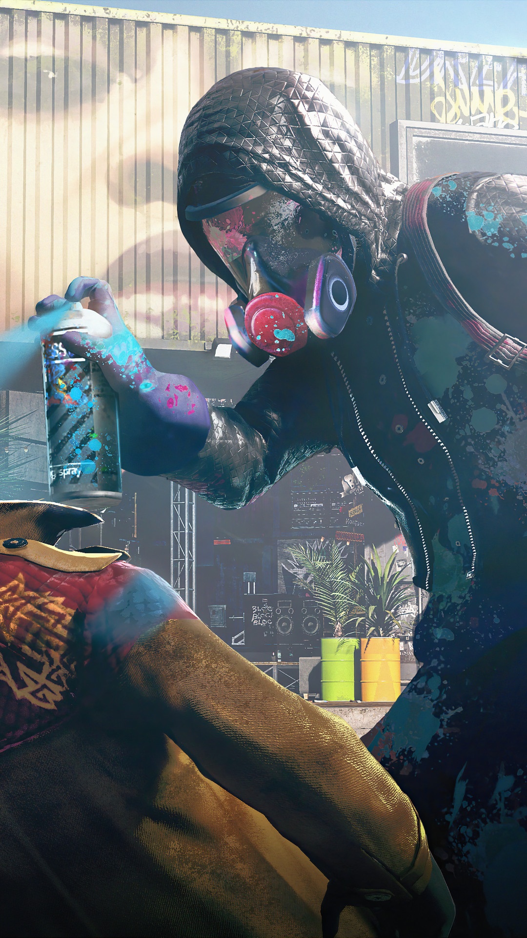 Watch Dogs Legion character spraying graffiti HD Phone Wallpaper
