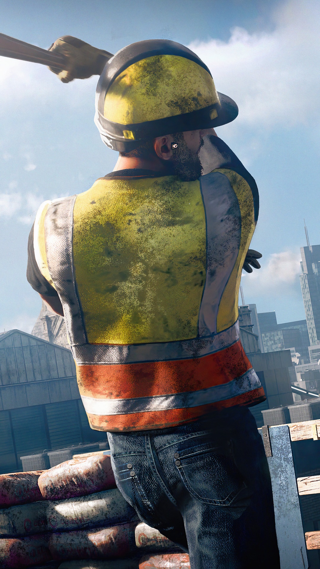 Man in hard hat and vest in Watch Dogs Legion HD Phone Wallpaper