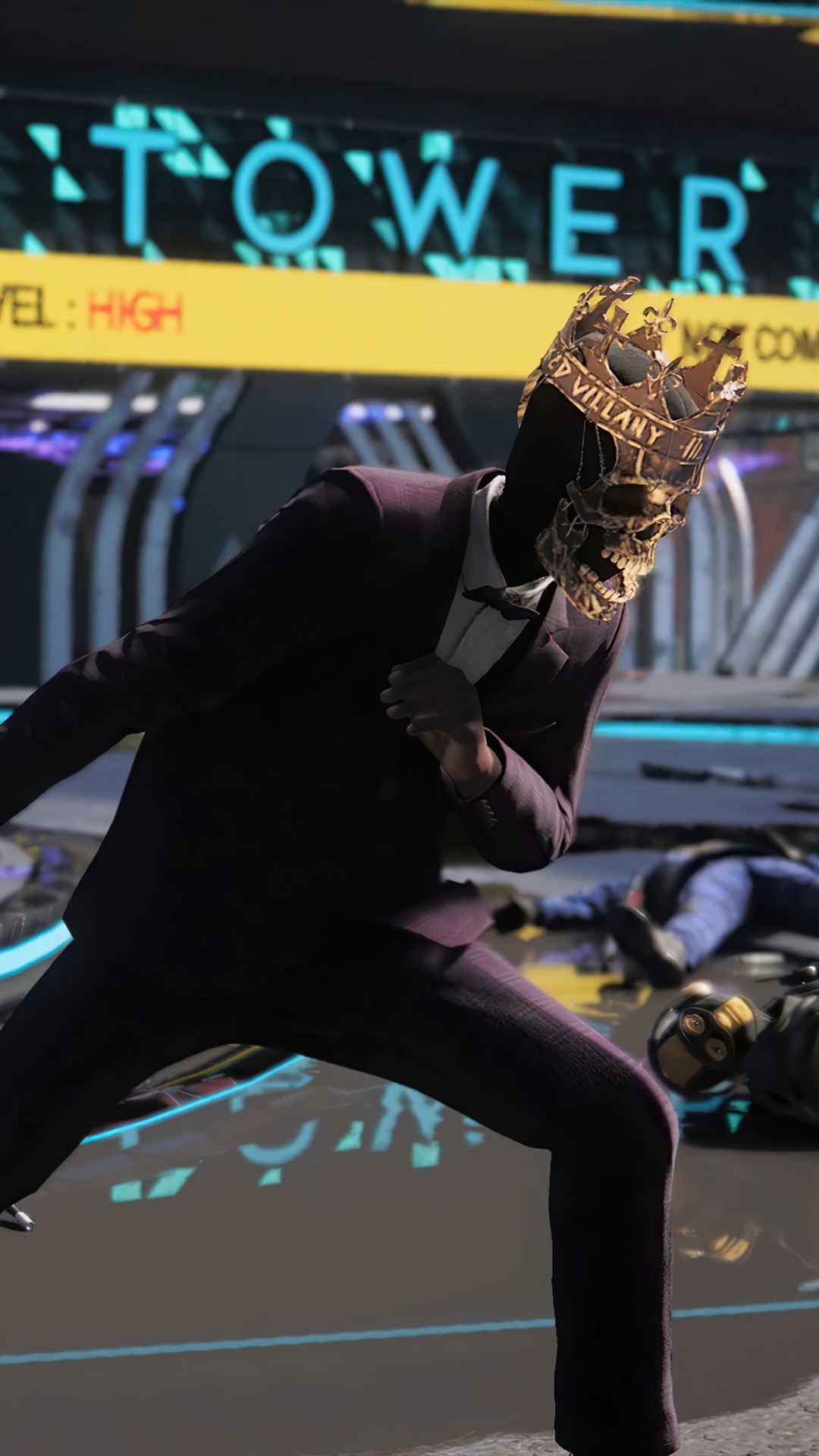 Man in suit with skull mask and crown in Watch Dogs Legion HD Phone Wallpaper