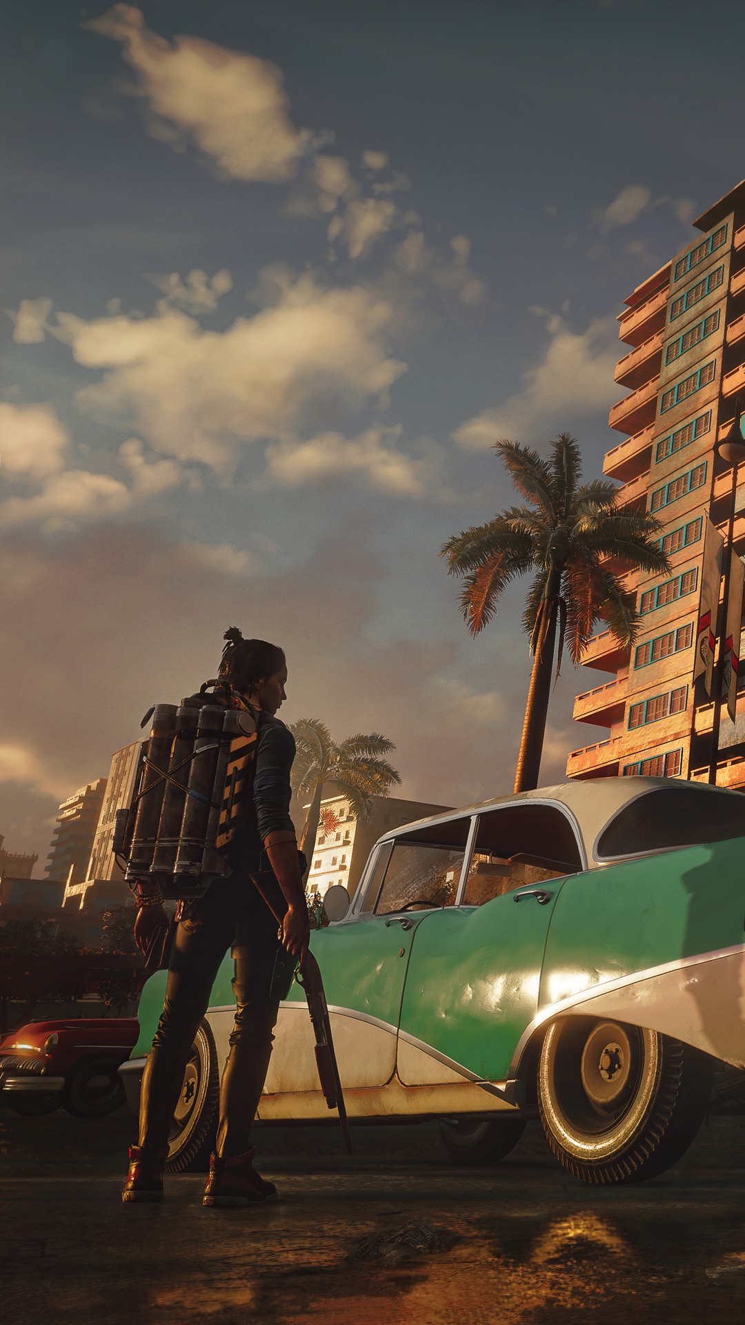 Dani Rojas from Far Cry 6 with a vintage car HD Phone Wallpaper