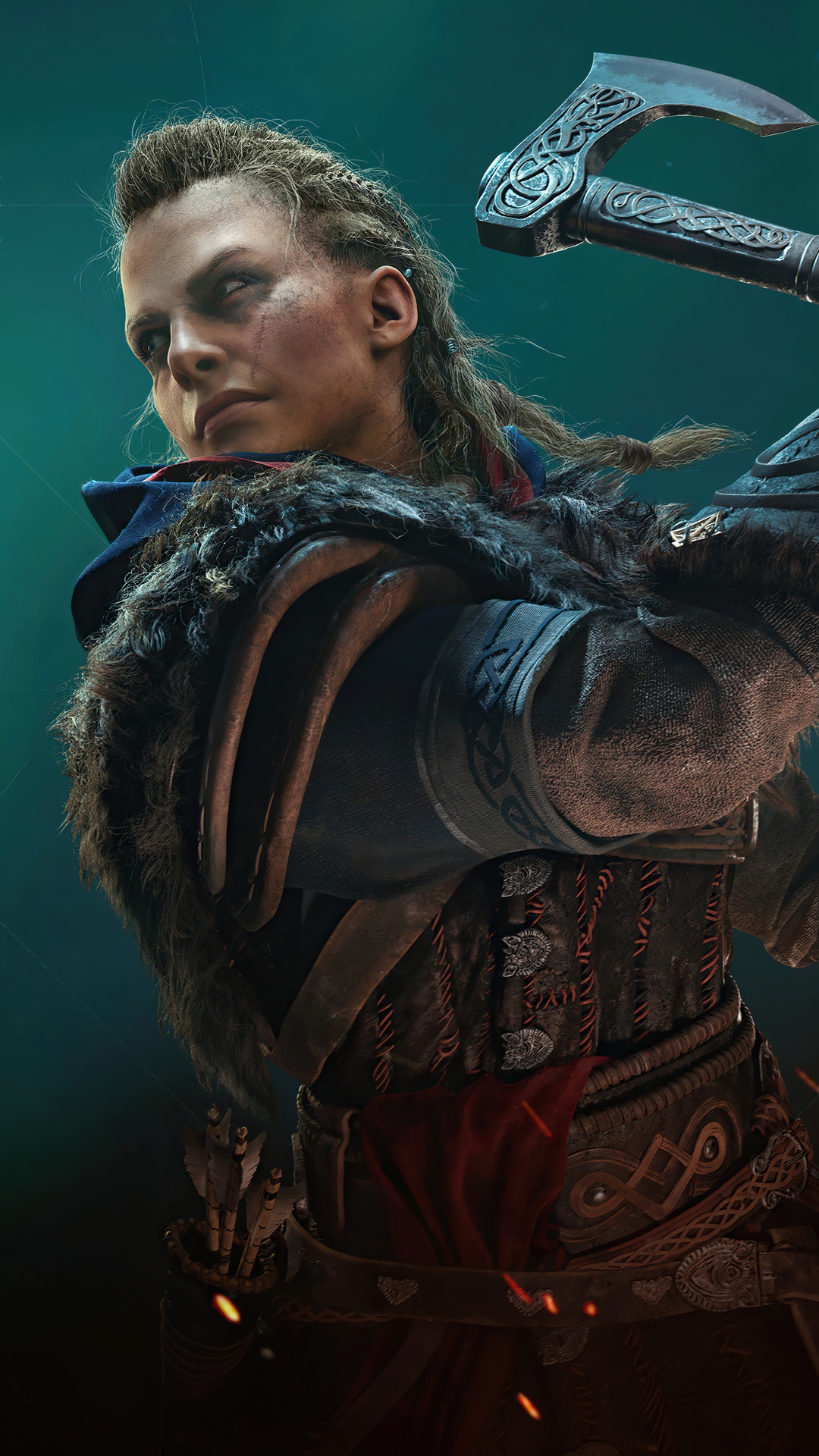 Eivor from Assassins Creed Valhalla holding an axe HD Phone Wallpaper