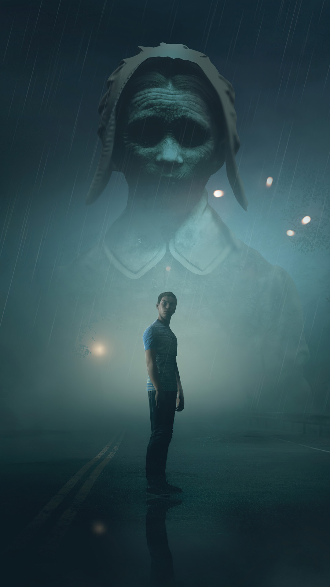 Man in front of a ghostly figure in Little Hope HD Phone Wallpaper