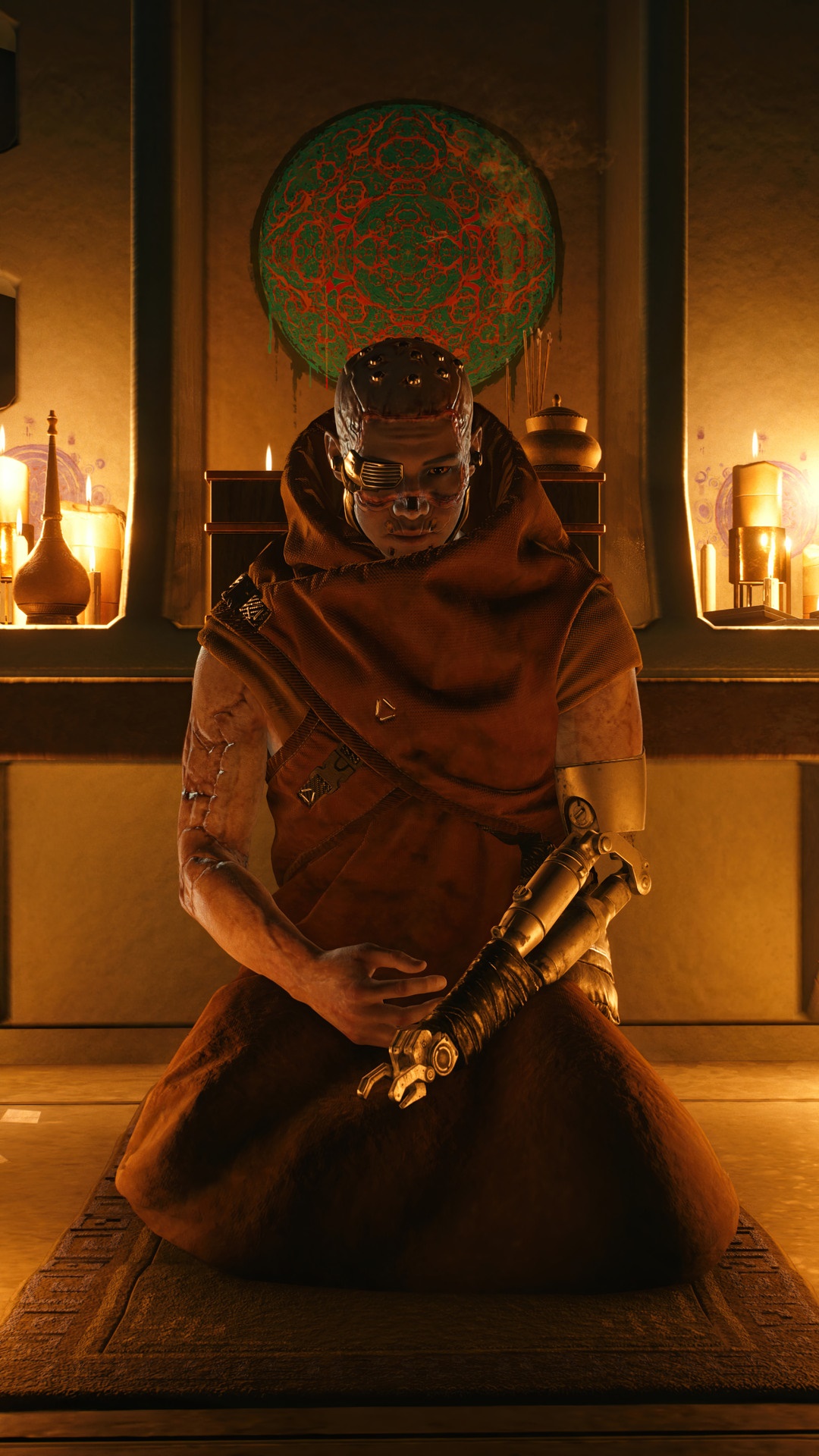 Monk with cybernetic arm in Cyberpunk 2077 HD Phone Wallpaper