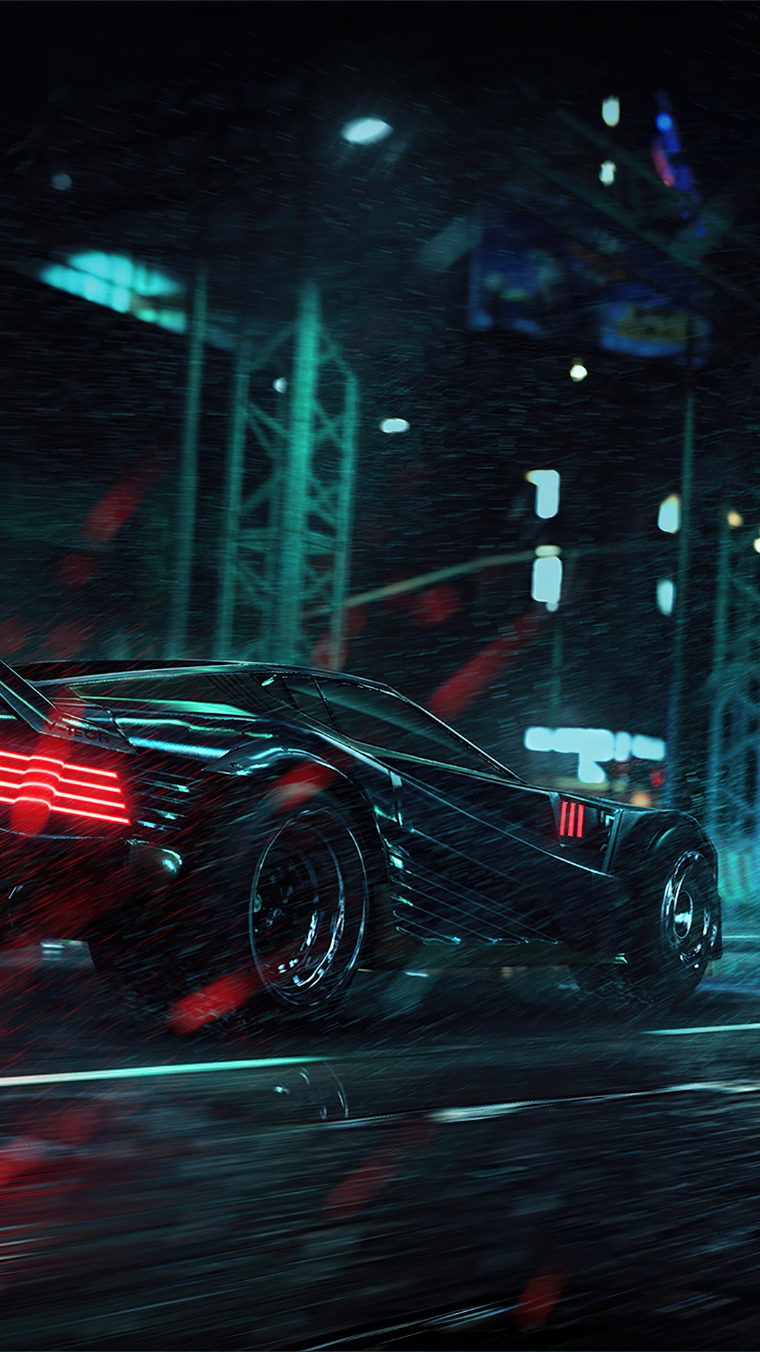 Cyberpunk 2077 car driving in rain HD Phone Wallpaper