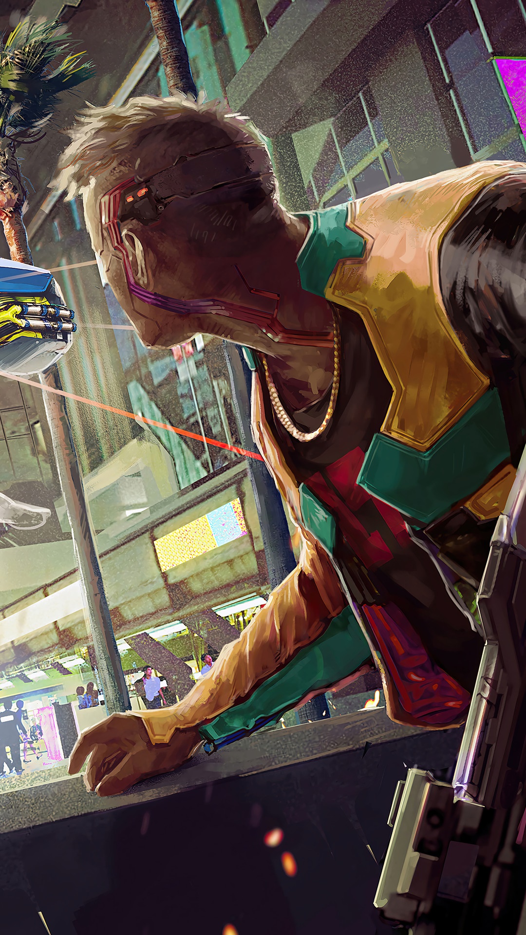Cyberpunk 2077 character in a city HD Phone Wallpaper