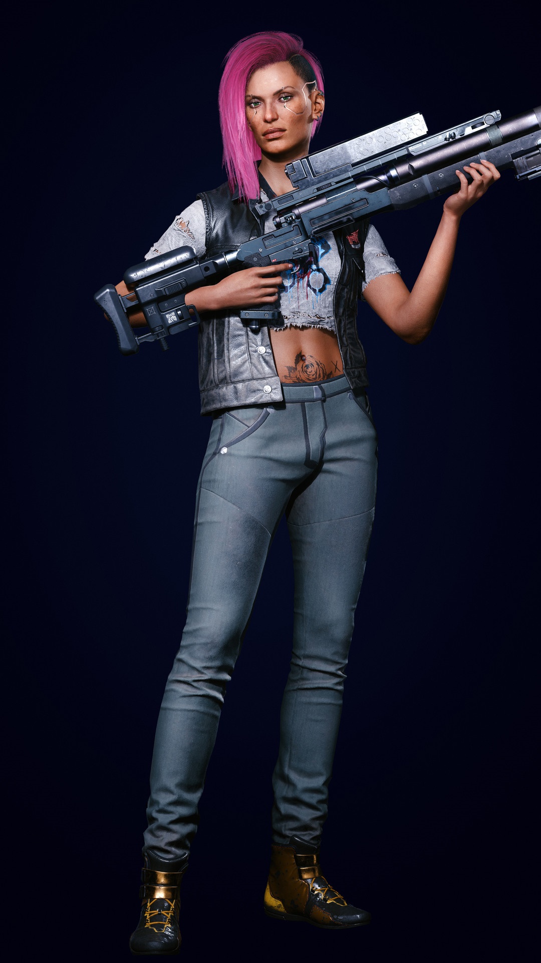 Judy Alvarez from Cyberpunk 2077 holding a weapon HD Phone Wallpaper