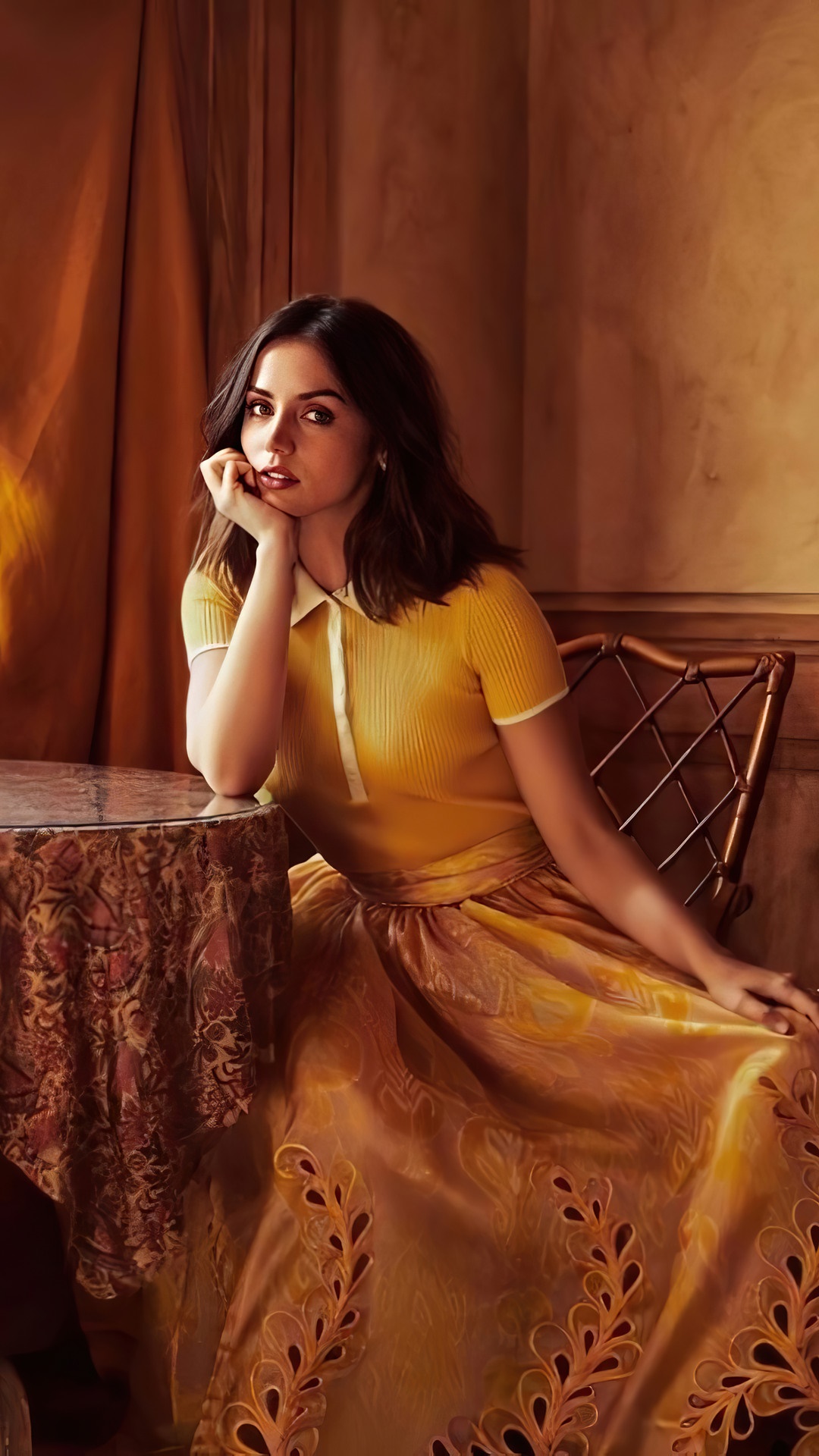 Ana de Armas in Yellow Dress Photoshoot HD Phone Wallpaper