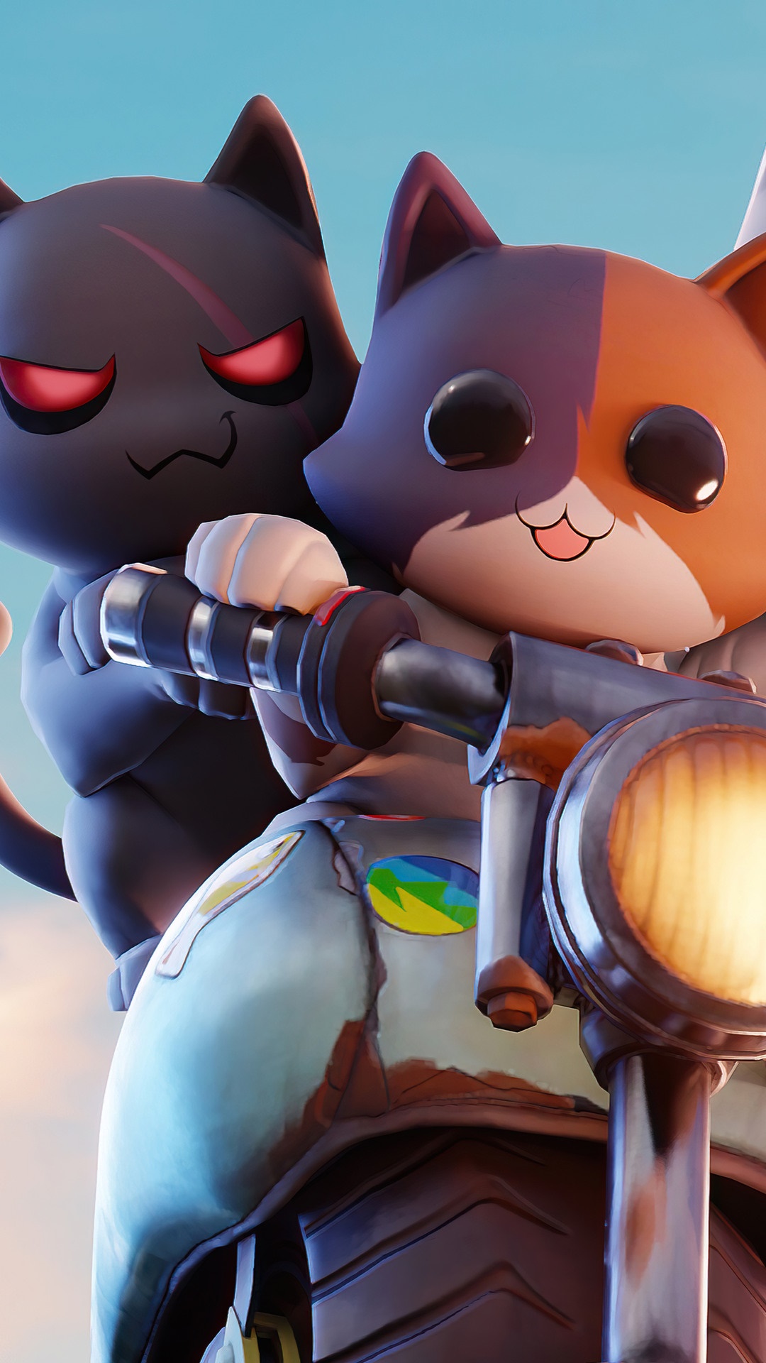 Meowscles and Shadow Meowscles riding a motorcycle in Fortnite HD Phone Wallpaper