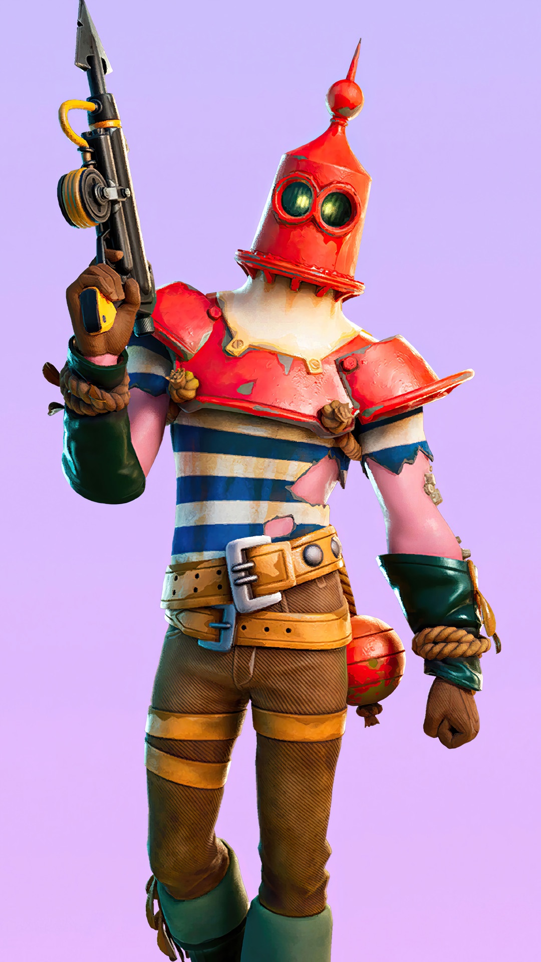 Fortnite character with a red helmet and rifle HD Phone Wallpaper