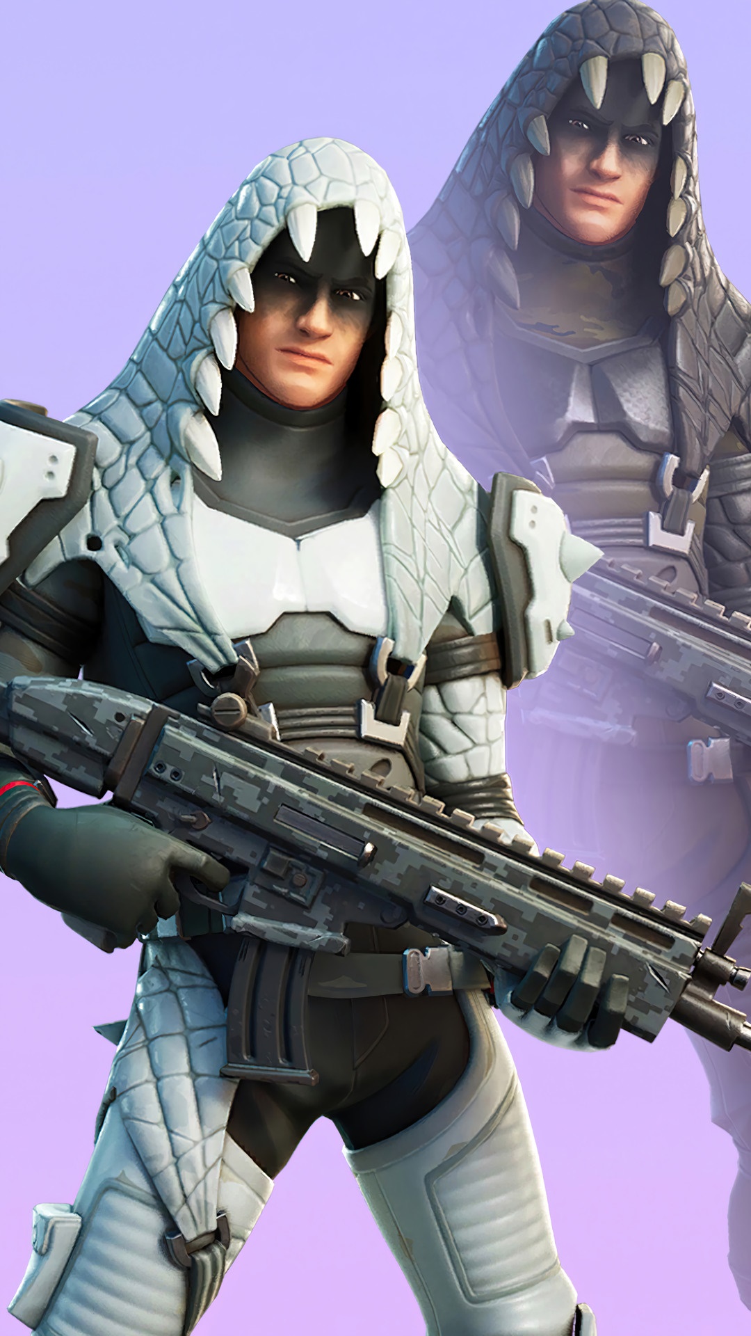 Fortnite character with snake-like hood and rifle HD Phone Wallpaper