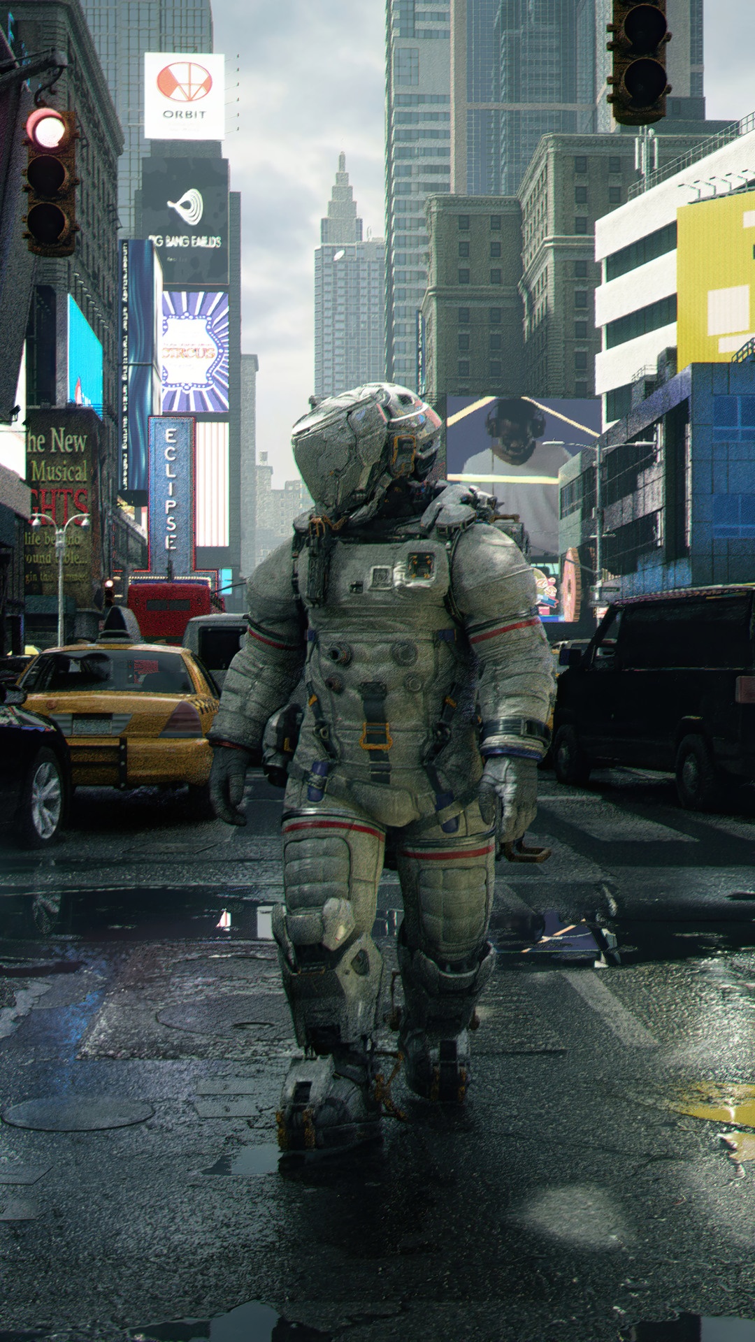 Astronaut in Times Square from Pragmata HD Phone Wallpaper