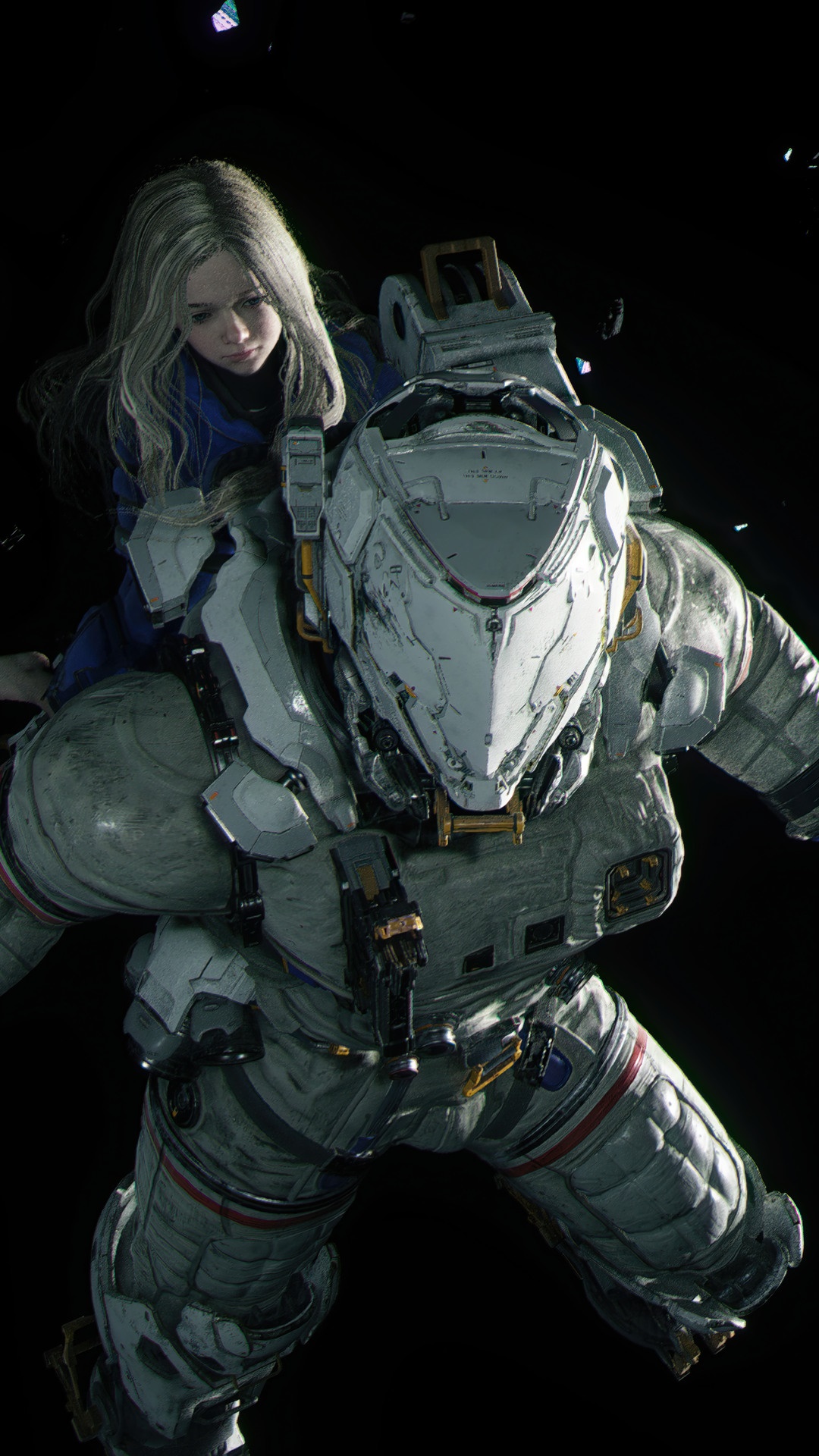 Girl on the back of a Pragmata astronaut HD Phone Wallpaper