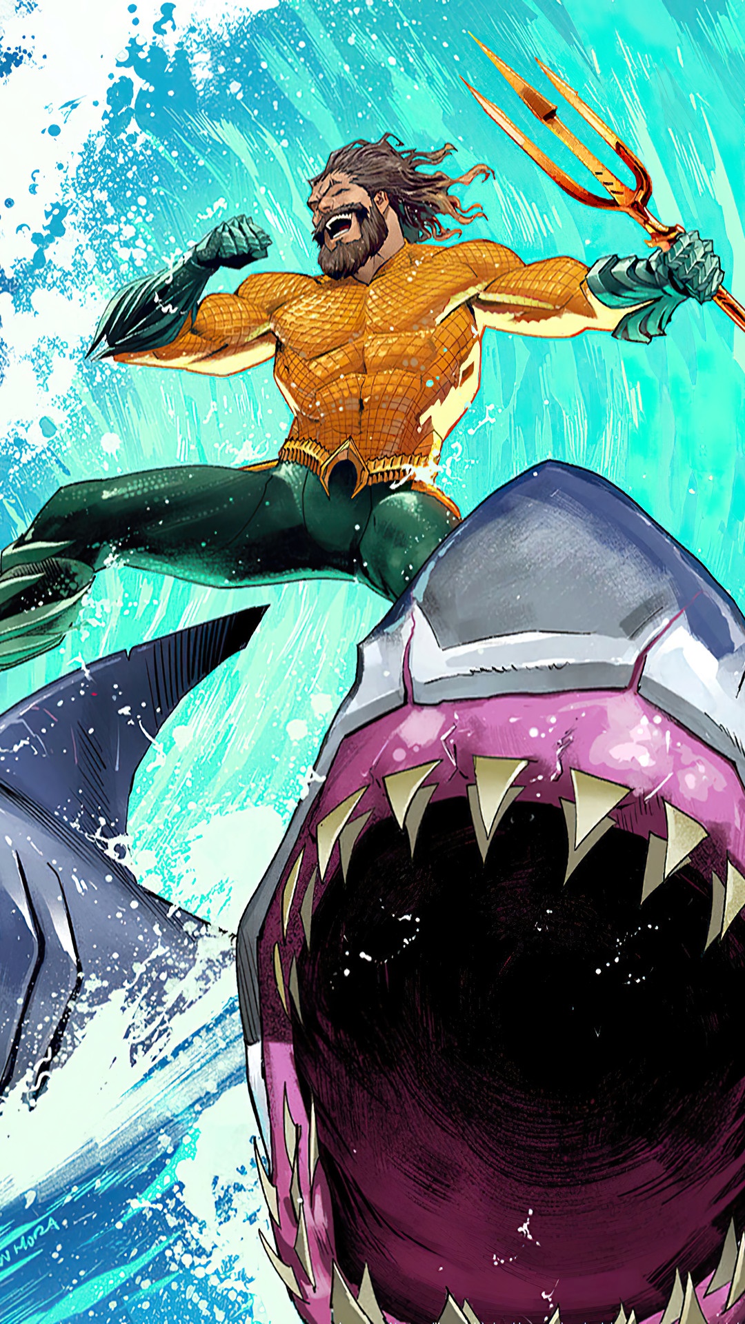 Aquaman from Fortnite riding a shark HD Phone Wallpaper