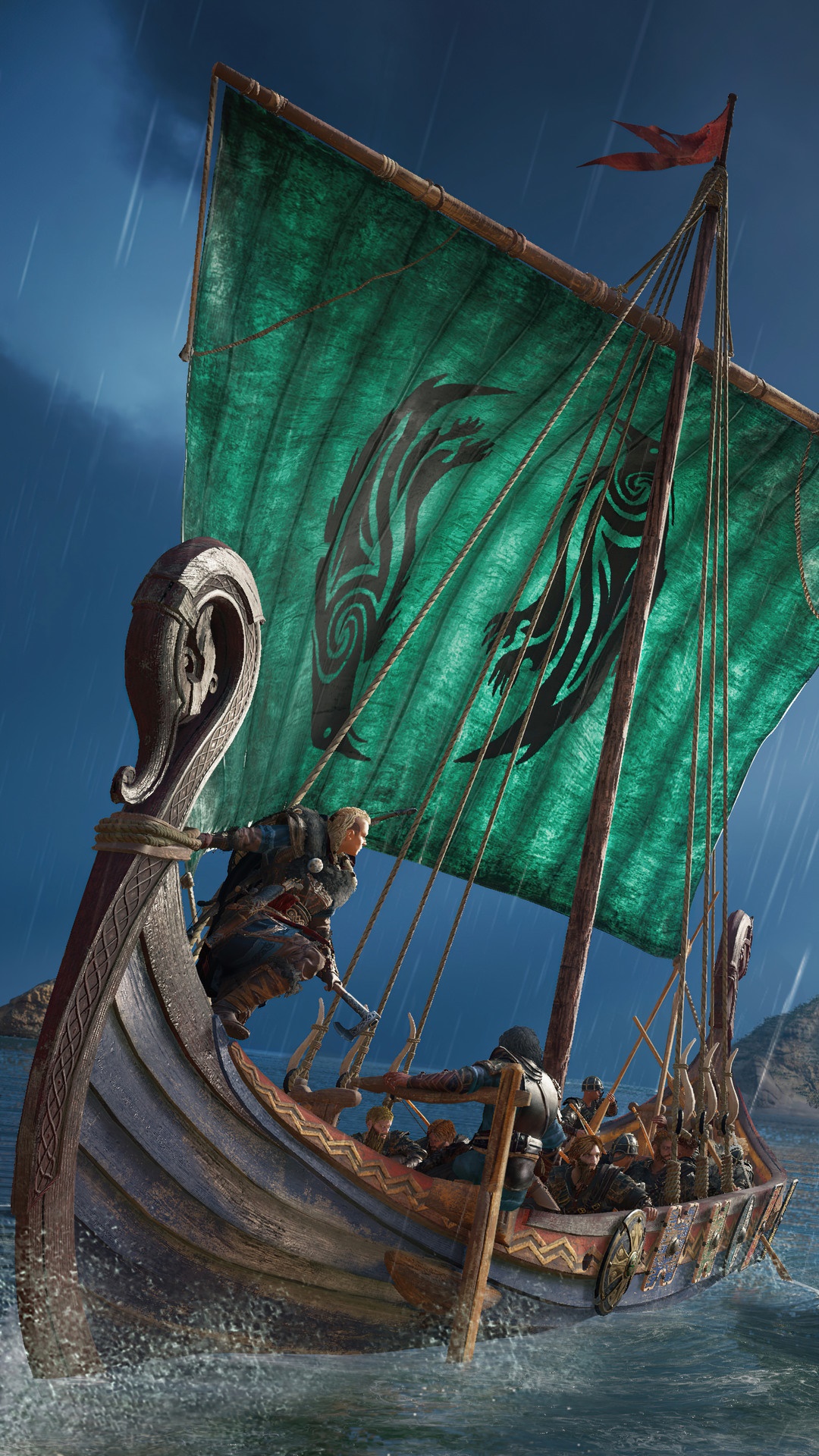 Eivor on a Viking longship in Assassin's Creed Valhalla HD Phone Wallpaper