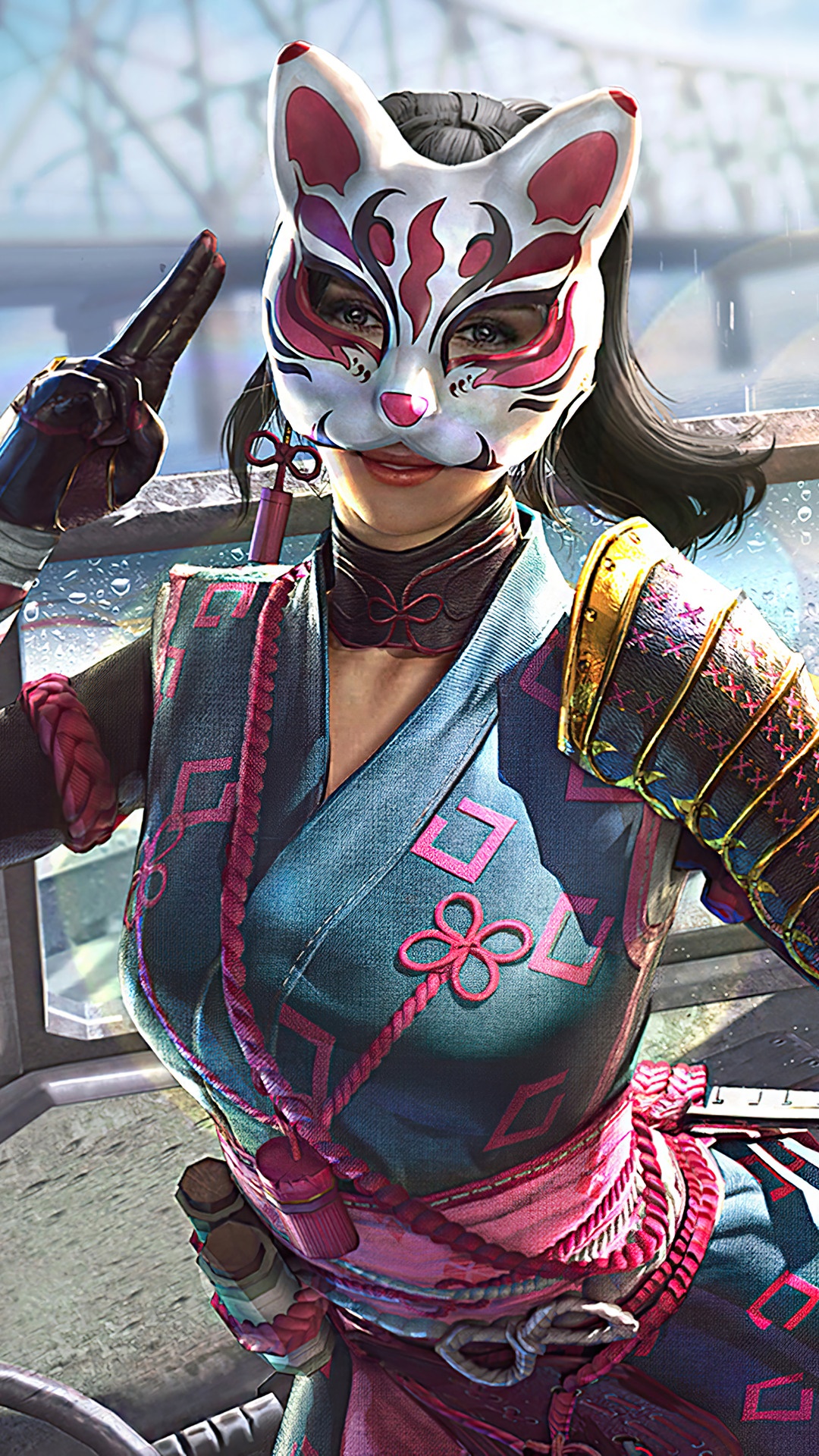 Woman in Kitsune Mask from PUBG Mobile HD Phone Wallpaper