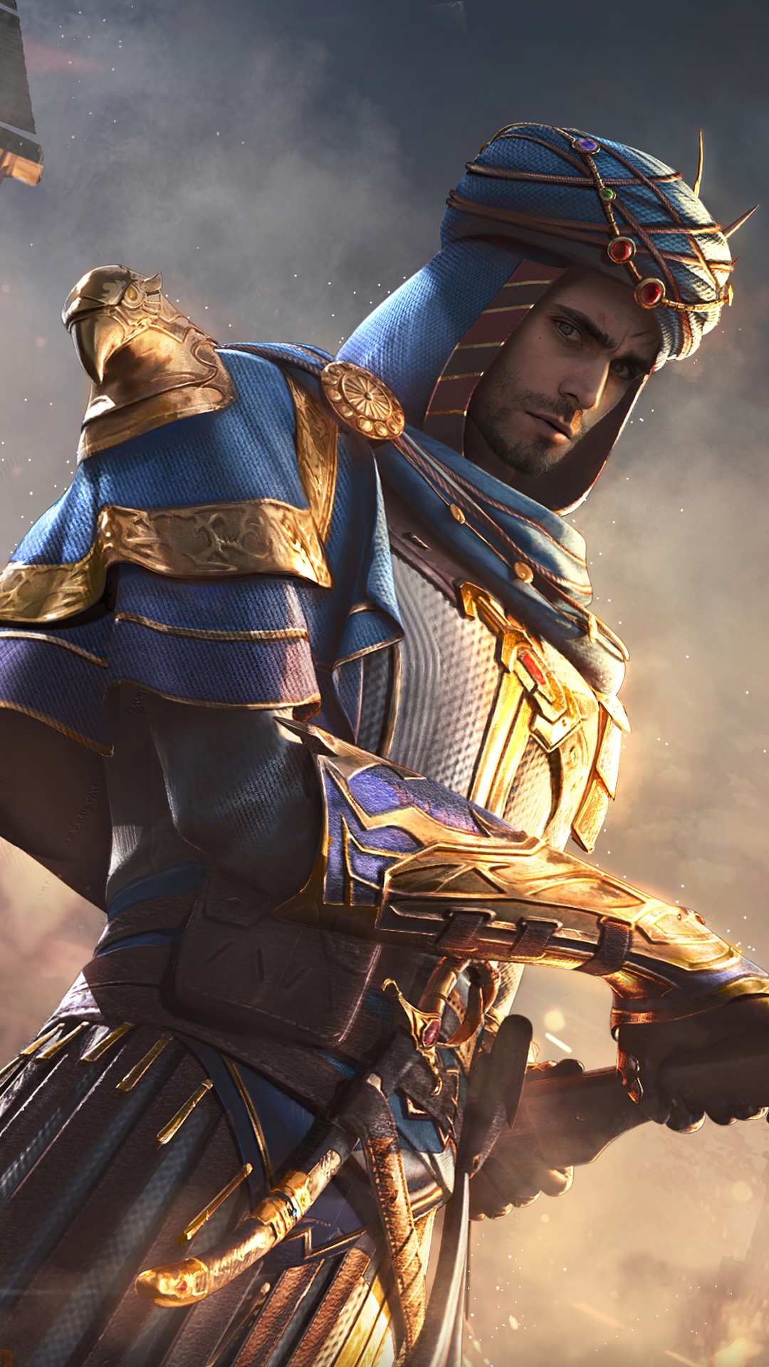 Man in blue and gold Middle Eastern attire HD Phone Wallpaper