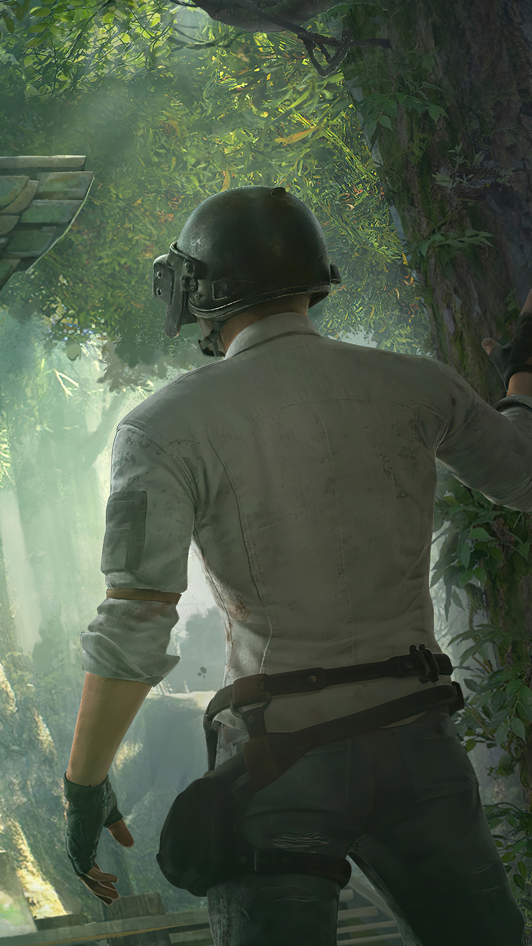 Player from PUBG in a jungle setting HD Phone Wallpaper