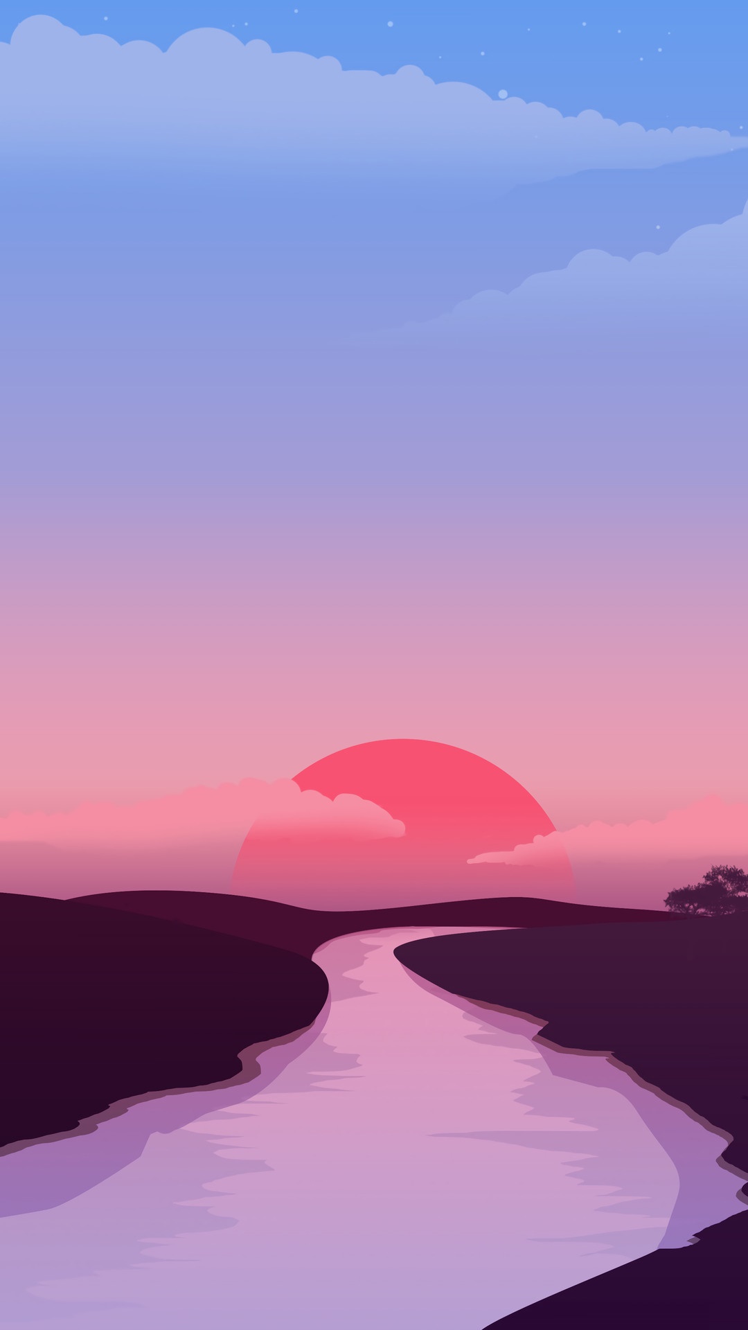 Minimalist Sunset over a River HD Phone Wallpaper