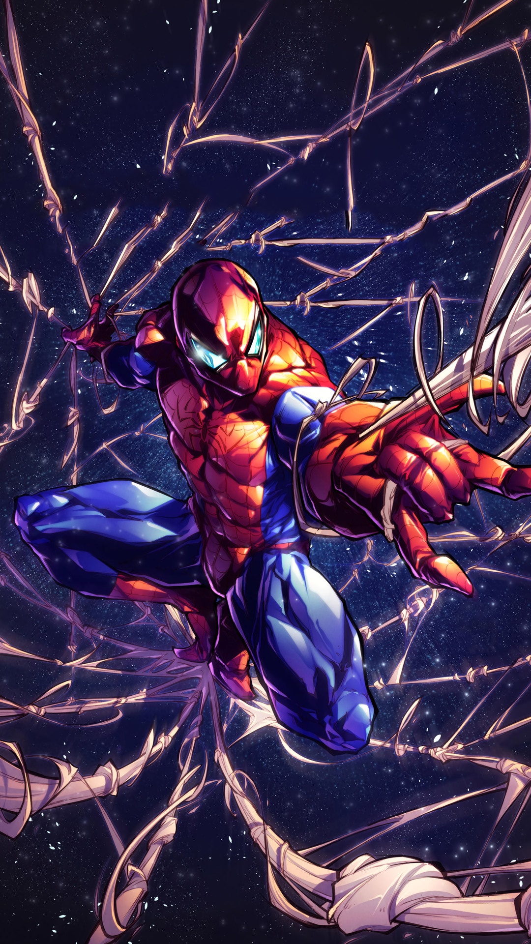 Spider-Man from Marvel Comics swinging on webs HD Phone Wallpaper