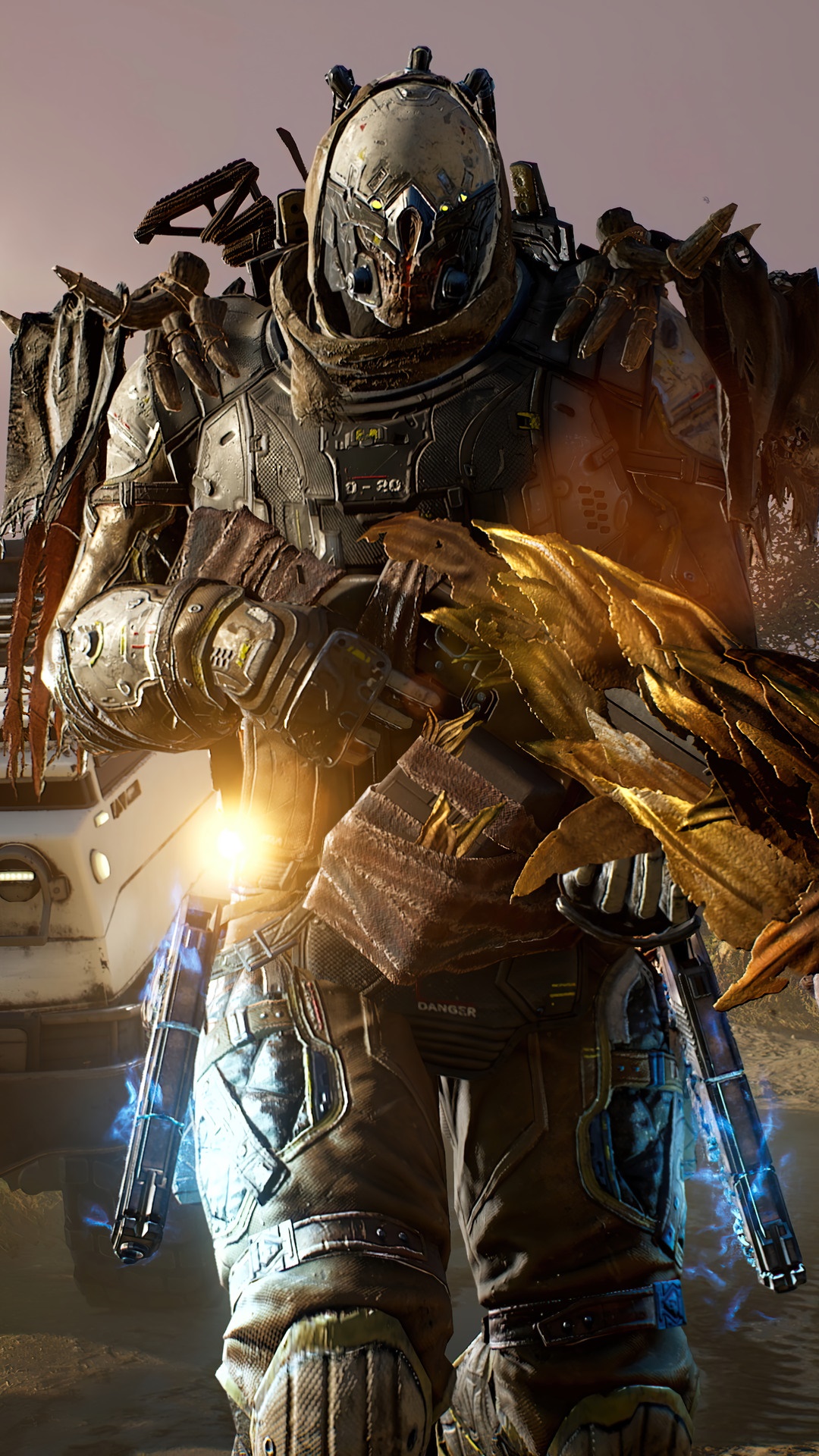 Outriders character with golden arm HD Phone Wallpaper