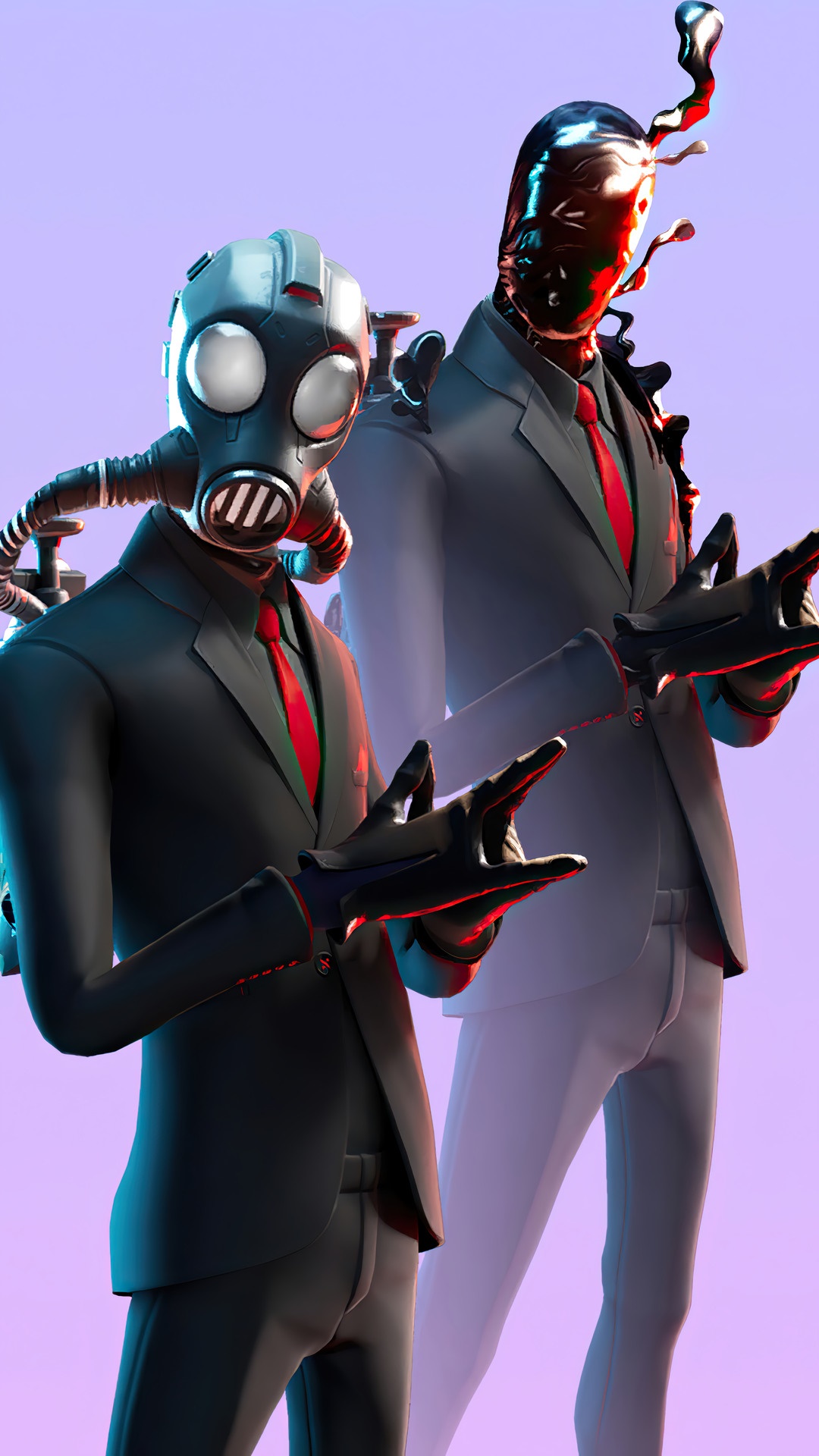 Fortnite characters in suits with gas mask and liquid body HD Phone Wallpaper