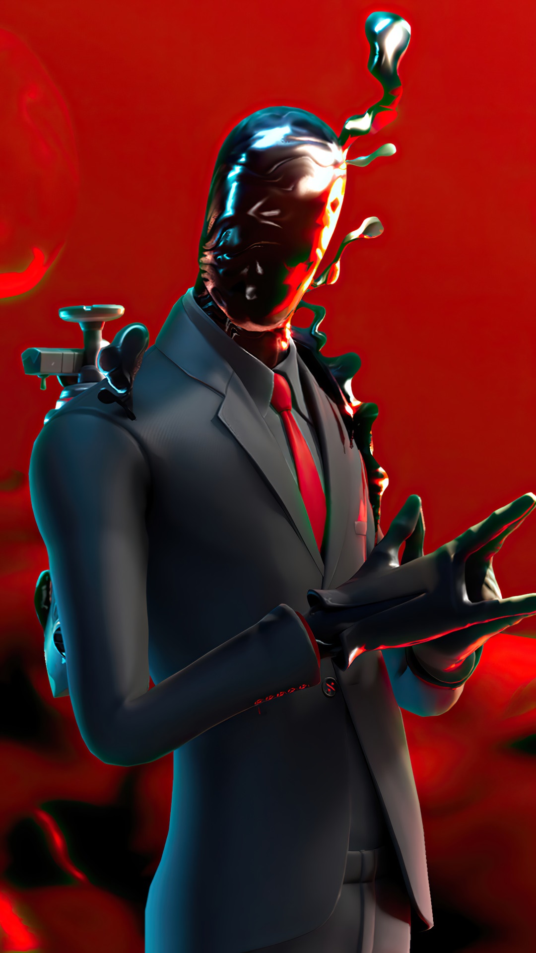 Fortnite character with metallic head and suit HD Phone Wallpaper