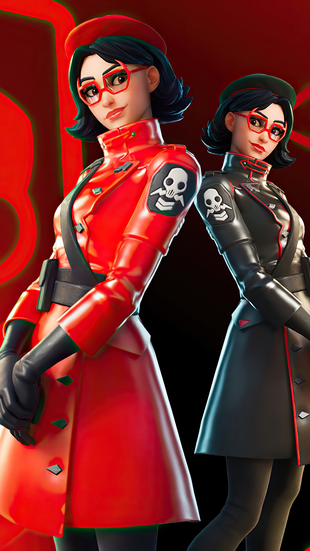 Fortnite characters in red and black military outfits HD Phone Wallpaper