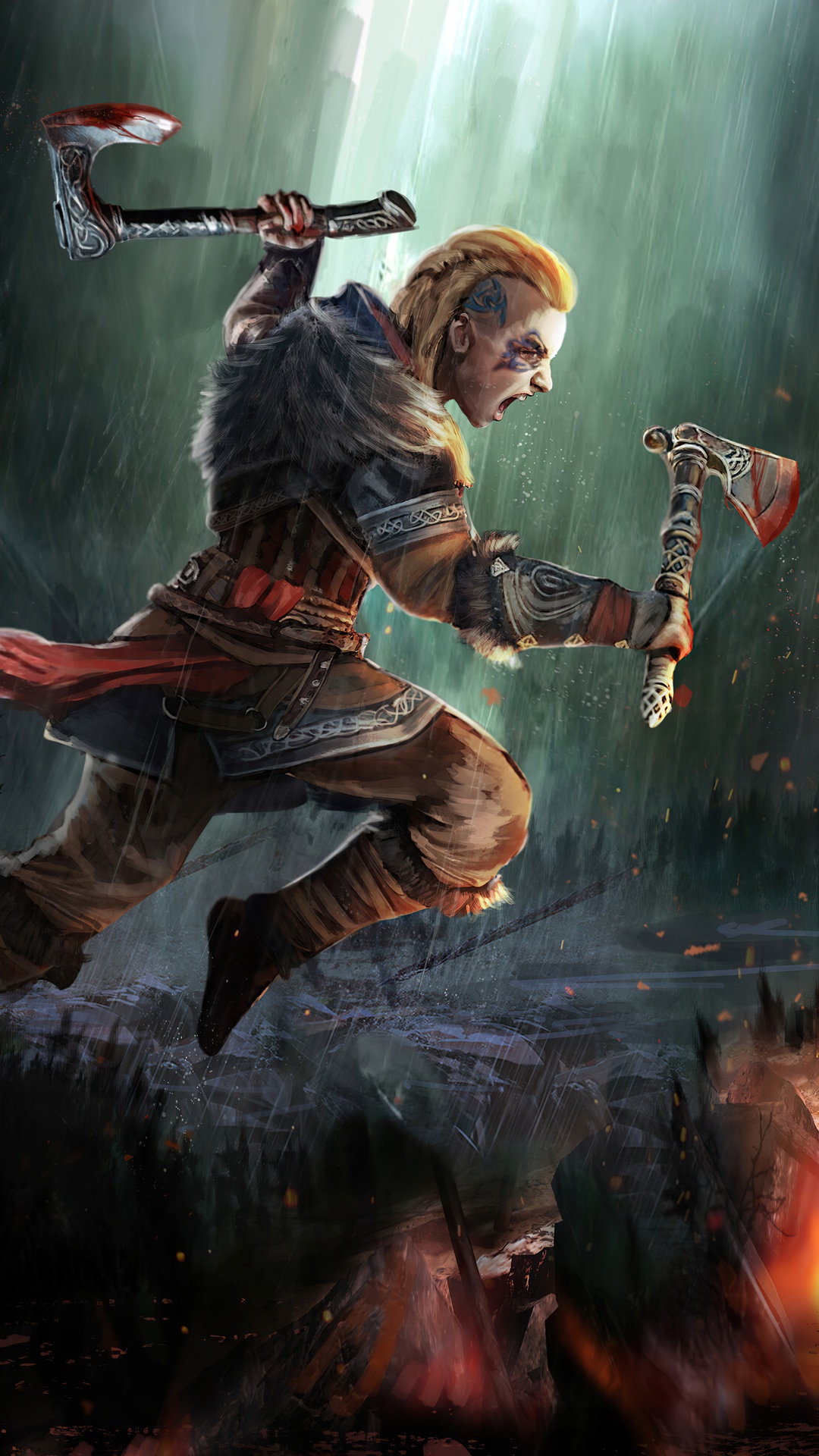 Eivor from Assassin's Creed Valhalla wielding axes HD Phone Wallpaper