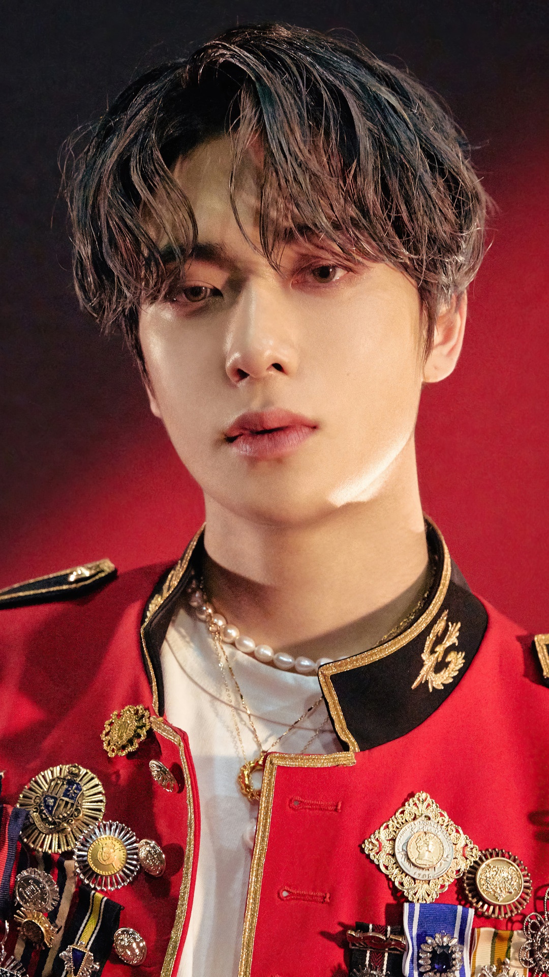 Jaehyun from NCT 127 in a red military-style jacket HD Phone Wallpaper