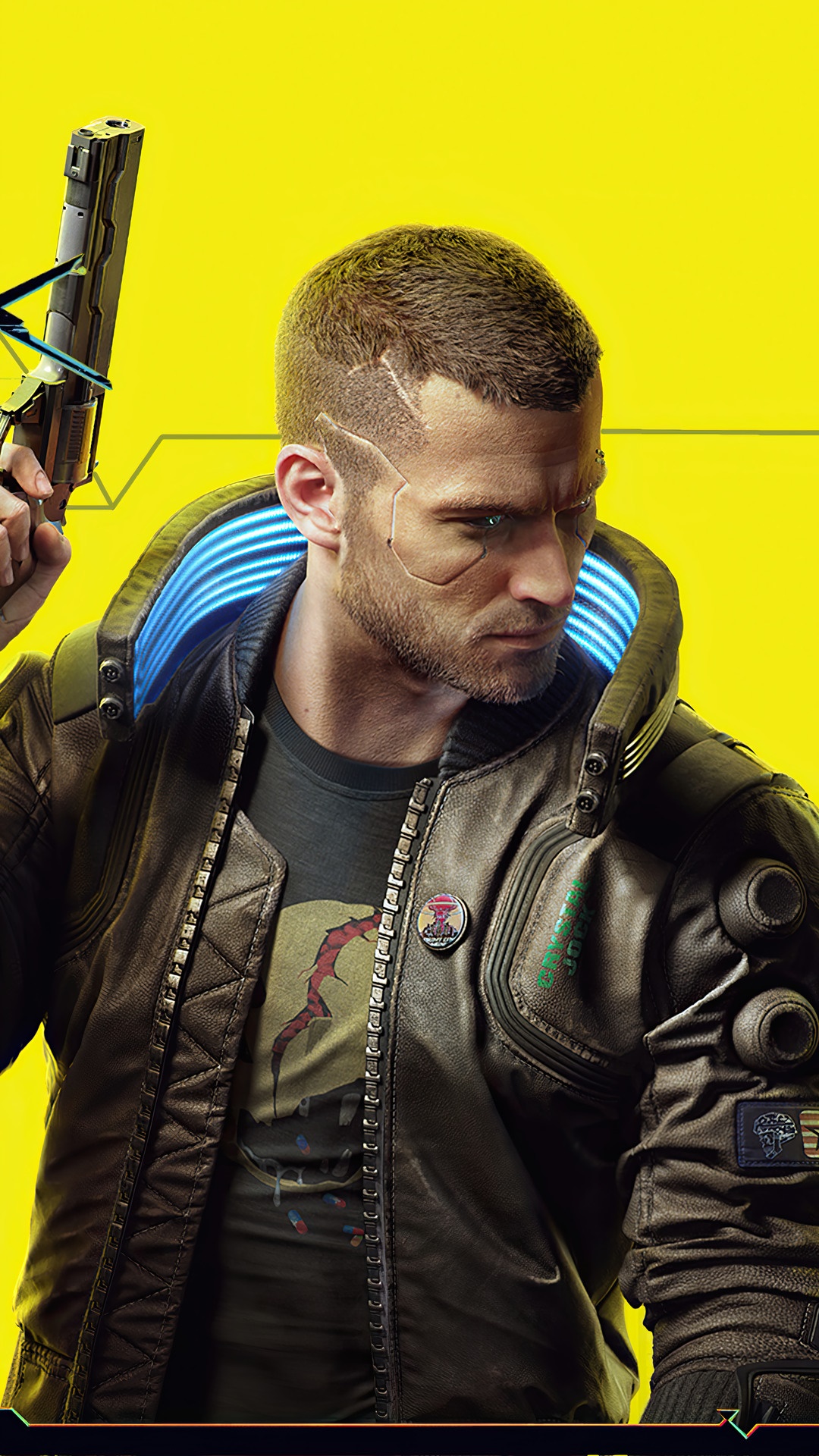 V from Cyberpunk 2077 holding a gun HD Phone Wallpaper