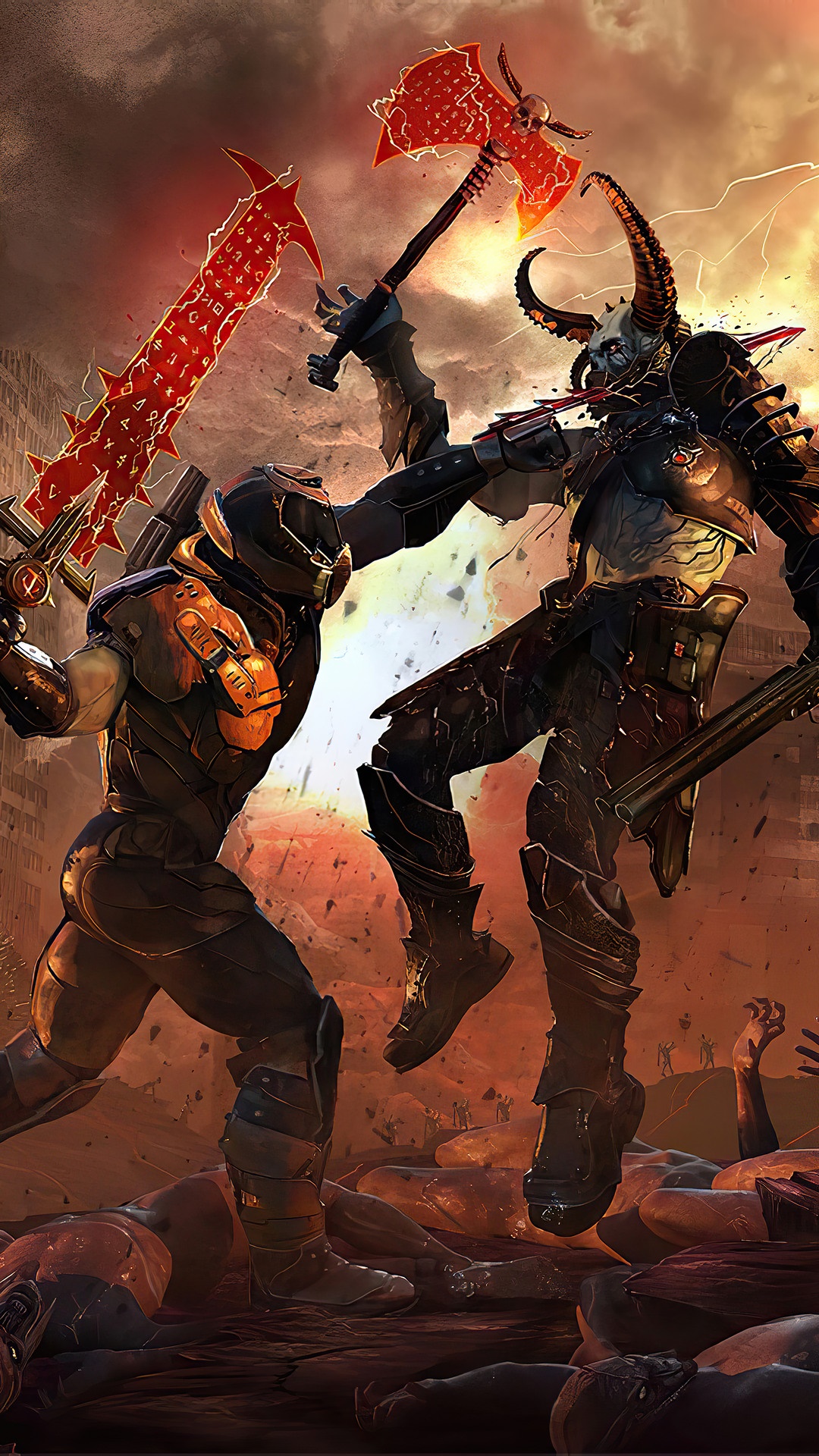 Doom Slayer fighting a Marauder in Doom Eternal HD Phone Wallpaper
