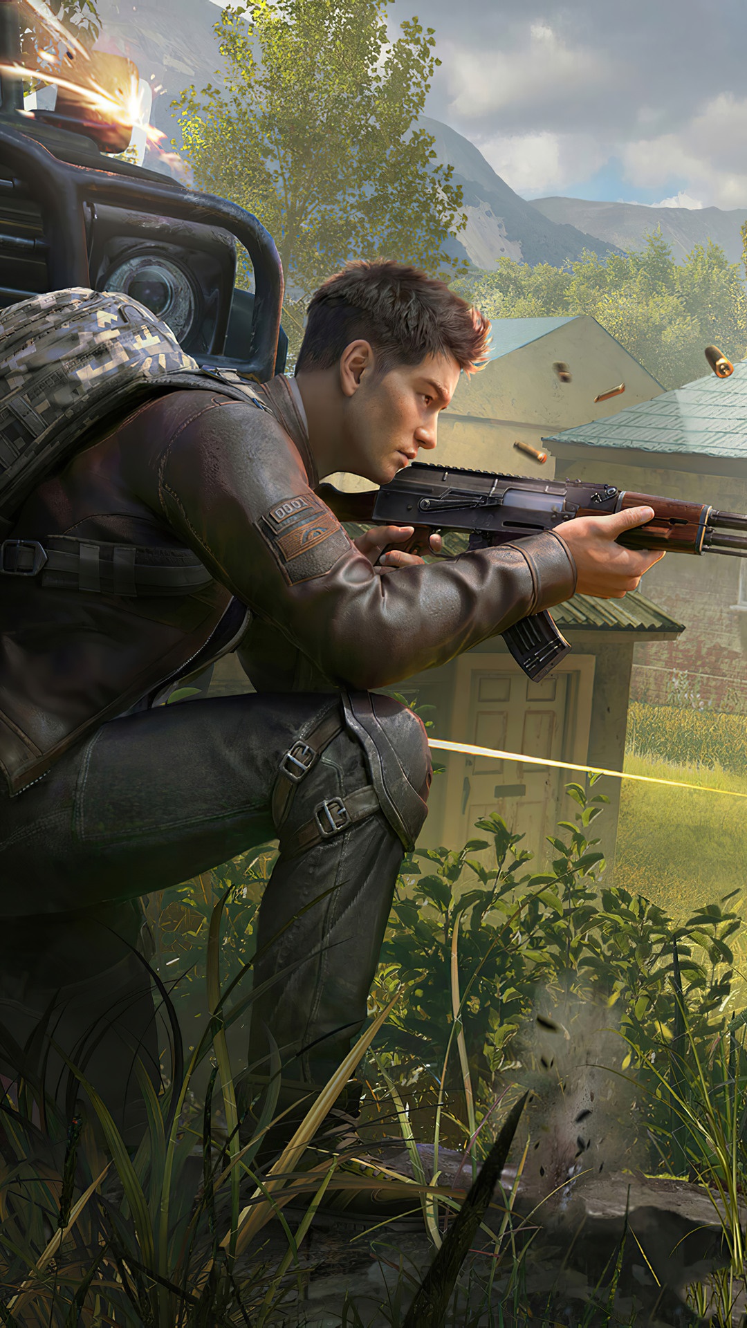 Player aiming rifle from vehicle in PUBG HD Phone Wallpaper
